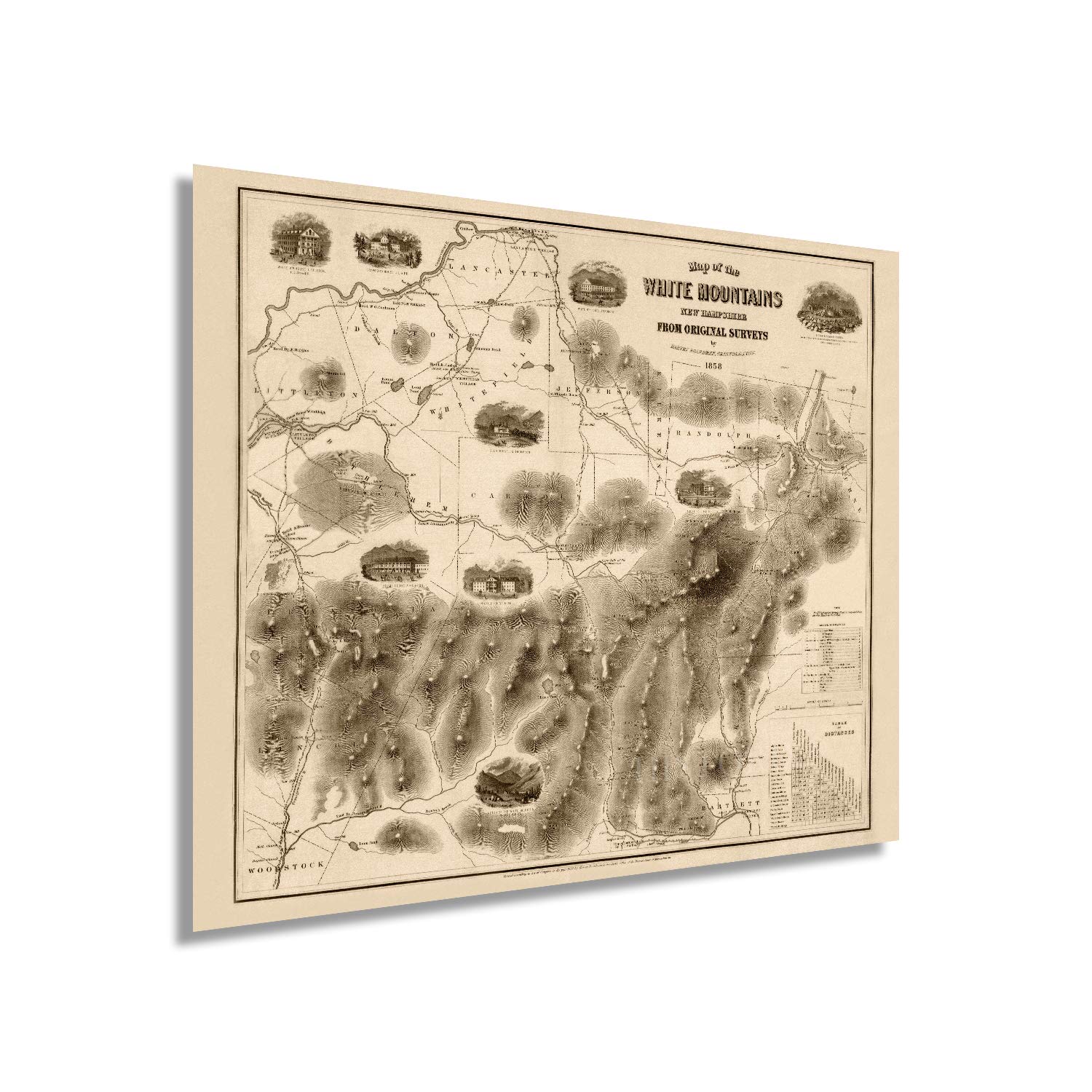 HISTORIX Vintage 1858 Map of White Mountains New Hampshire Poster - 20x24 Inch Vintage Map NH Wall Art - Vintage White Mountains Map - White Mountains Poster - NH White Mountains Map Poster (2 sizes)