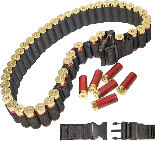 50 Bandolier de escopeta de capacidad redonda 12, soporte de carcasa de calibre 20 con hebilla de liberación rápida - Cinturón ajustable de tiro de