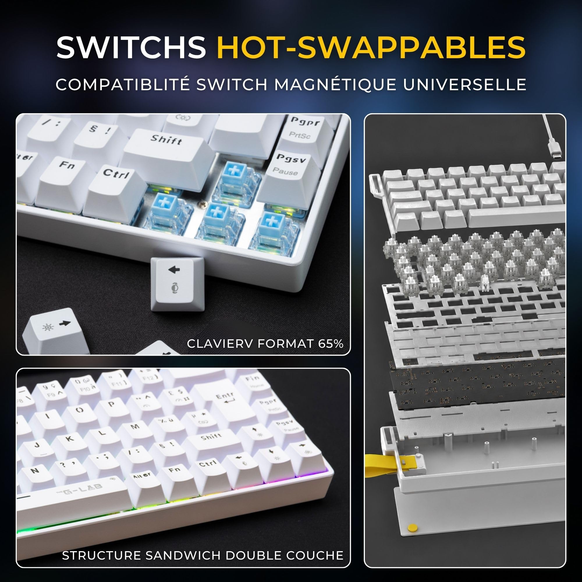 The G-Lab - Keyz Titanium HE White - Tastiera Gamer 65% Switch Magnetico Hot Swap