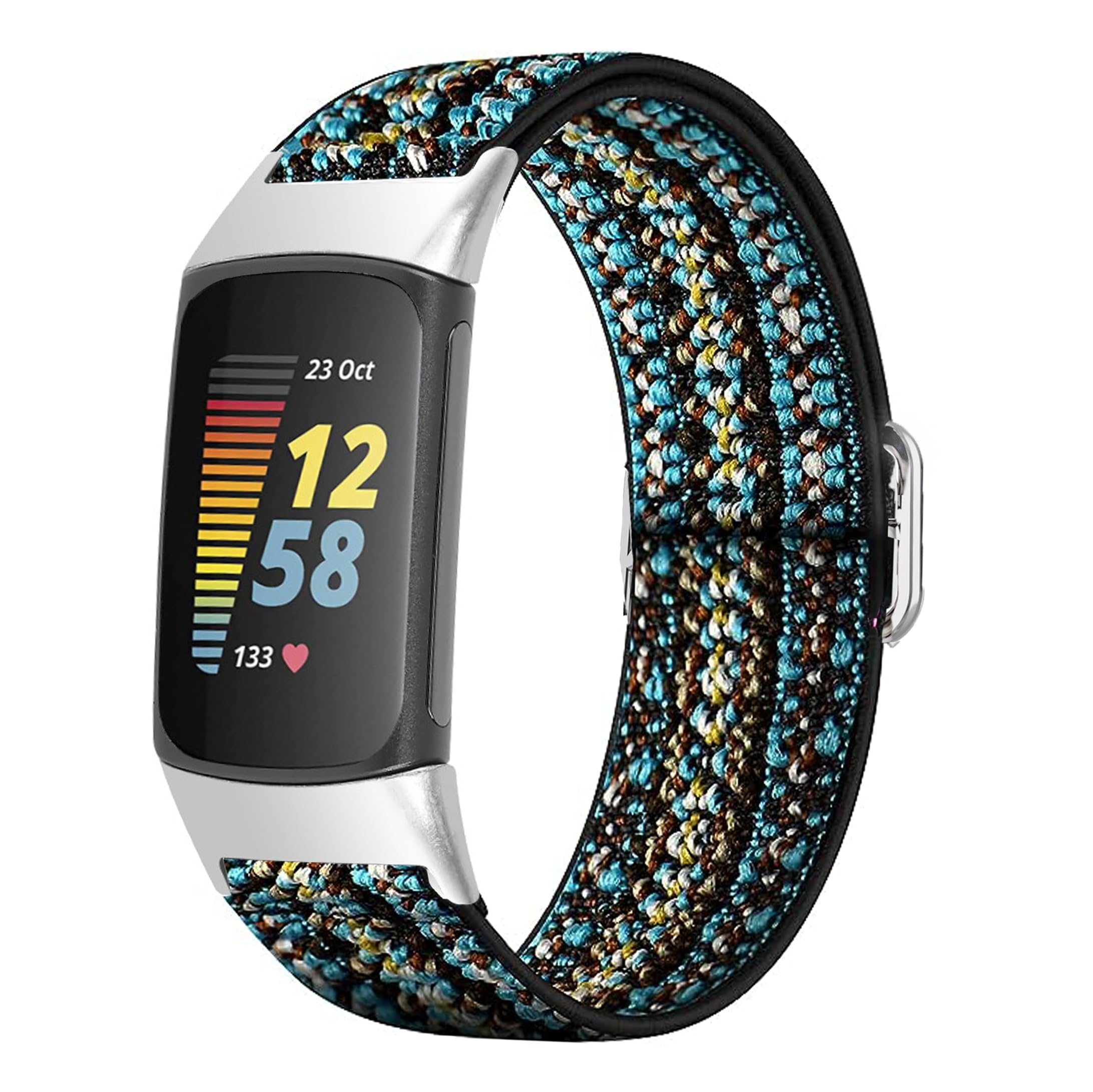 Blueshaweu for Fitbit Charge 6 Strap/Charge 5 Straps, Stretch Elastics Nylon Adjustable Replacement Strap Accessories for Men & Women Compatible for Charge 6/Charge 5 (Bluesky)