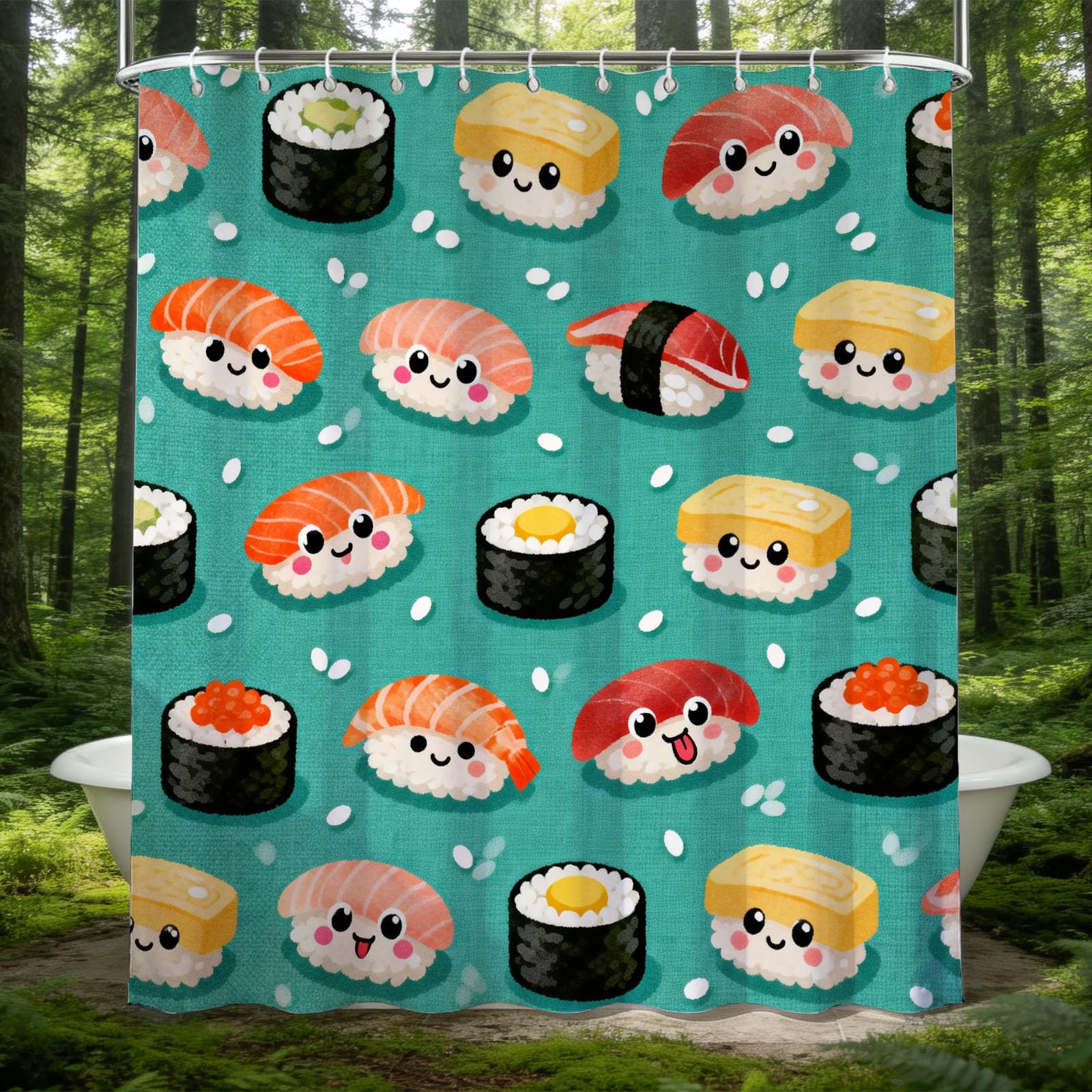 Hongduo 3D Sushi Shower Curtain for Stalls Bathtubs Food Theme Bathroom Decor Shower Curtain Set Polyester Fabric Waterproof 180x200cm/71X79 Inch with Hooks