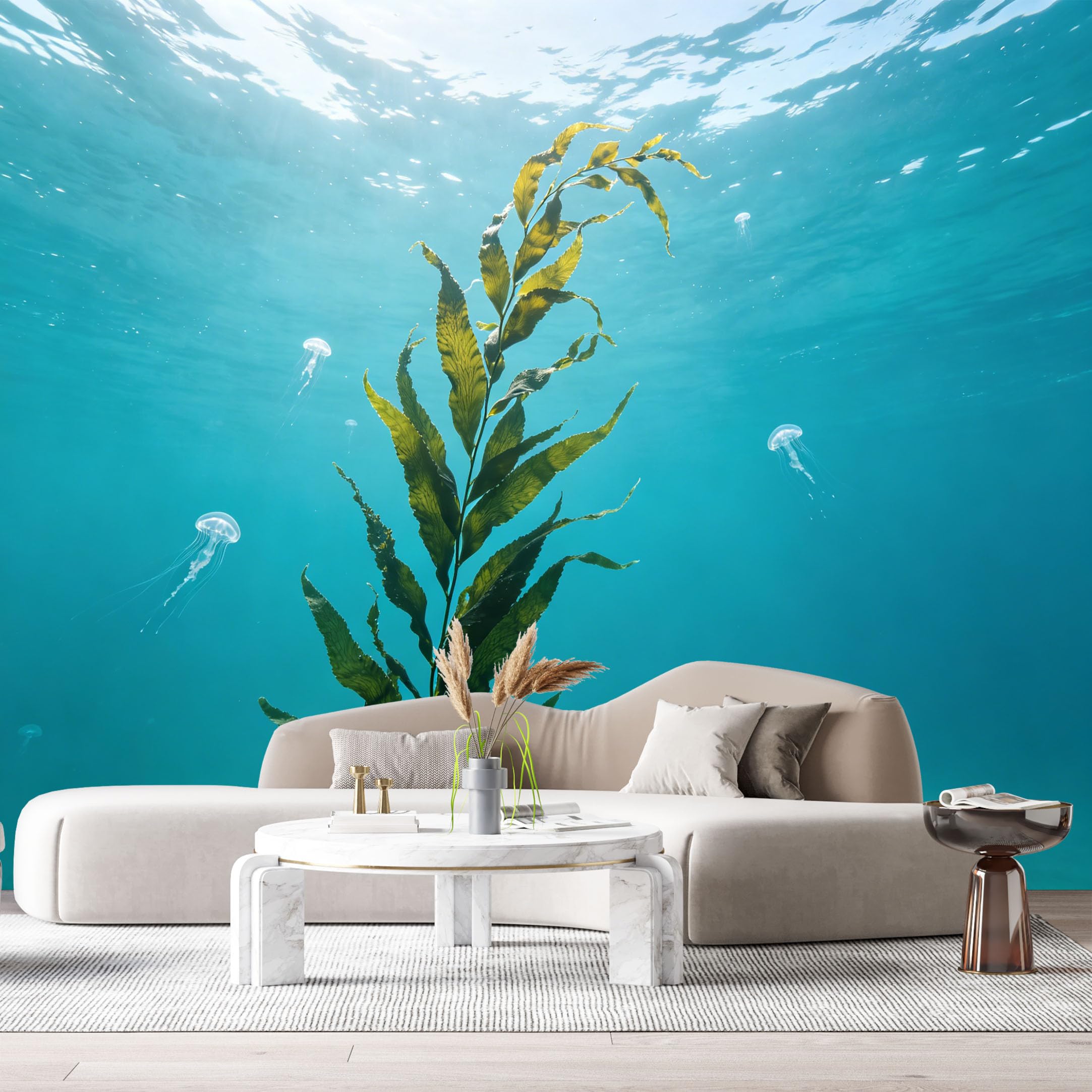 Custom Size Wall Murals Ocean Marine Jellyfish Underwater Kelp 3D SelfAdhesiveWall Fabric Removable Wallpaper Wall Decor for Living Room Bedroom Bathroom
