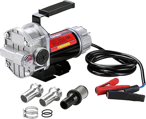 TOPWAY Bomba diésel de gasolina de 12 V CC, bomba de transferencia de aceite eléctrica autocebante de 10 GPM con asa, protección contra