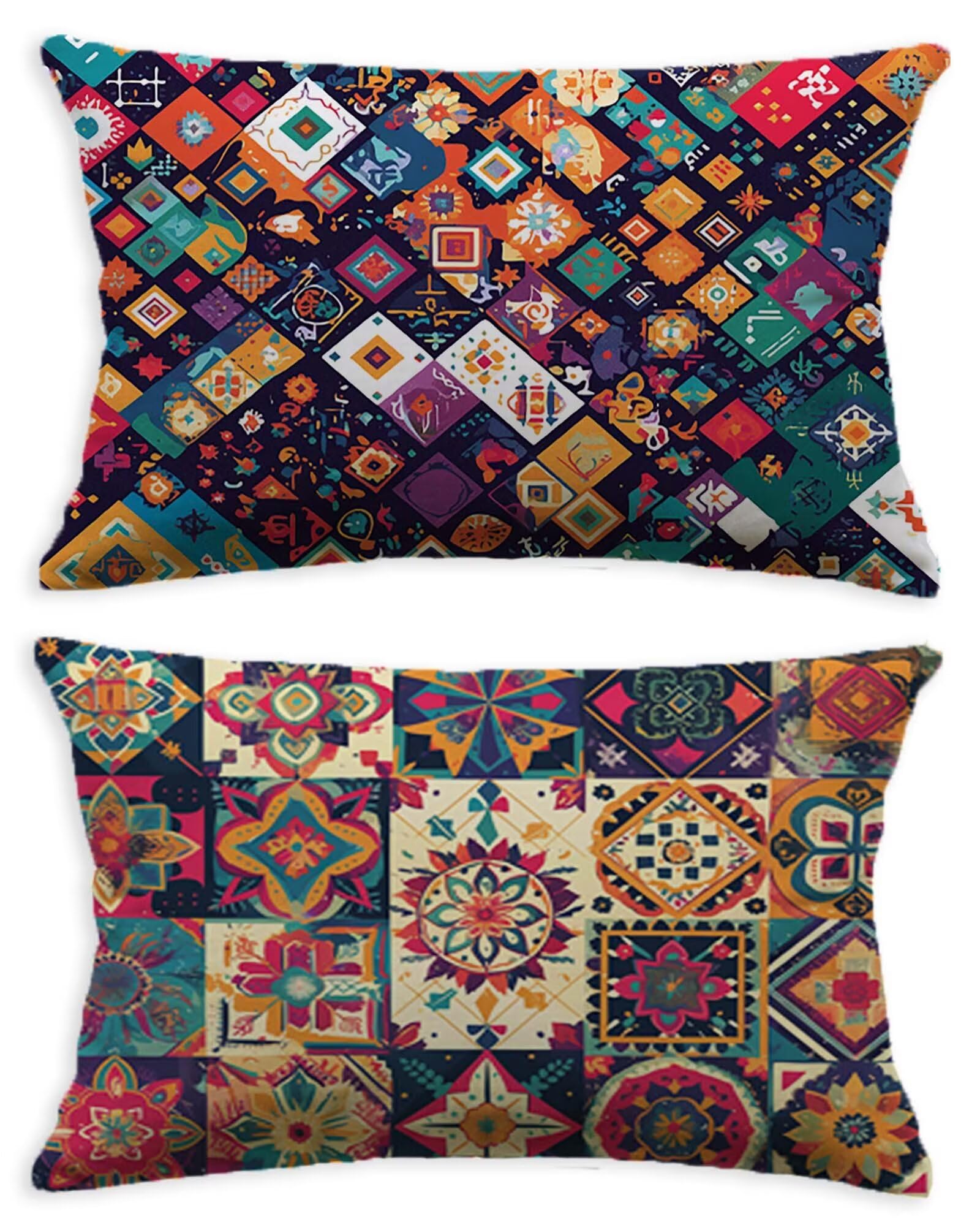 Housse de coussin 40x70 velours lot de 2 style bohème pour déco de salon