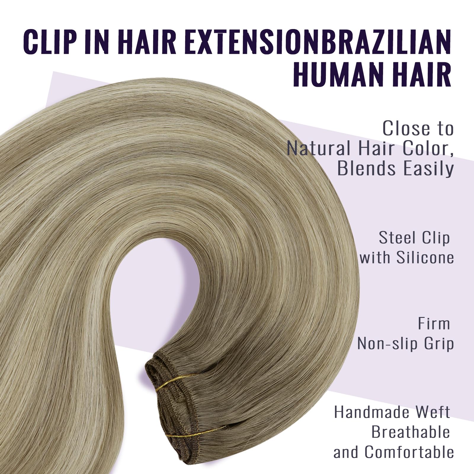 Fshine Extension Clip 120g 40cm Extension Capelli Veri Lisci Colore Sporco Blond Highlights Bleach Blond Balayage Clip in Capelli Double Weft Hair