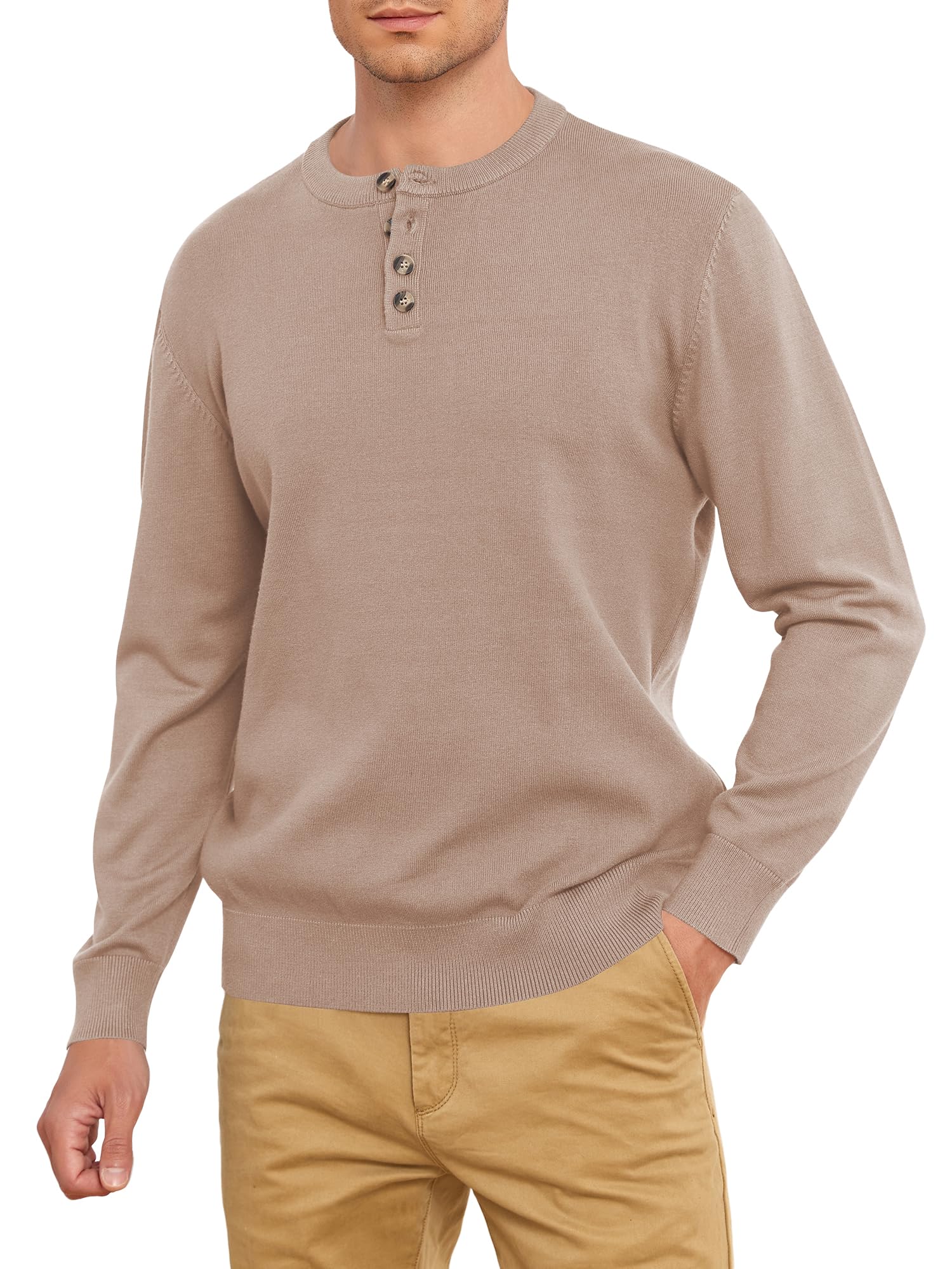 ZAFULMens Shirts Long Sleeve Button V Neck Plain Knitted Sweatshirts 2023 Fall Pullover Sweaters