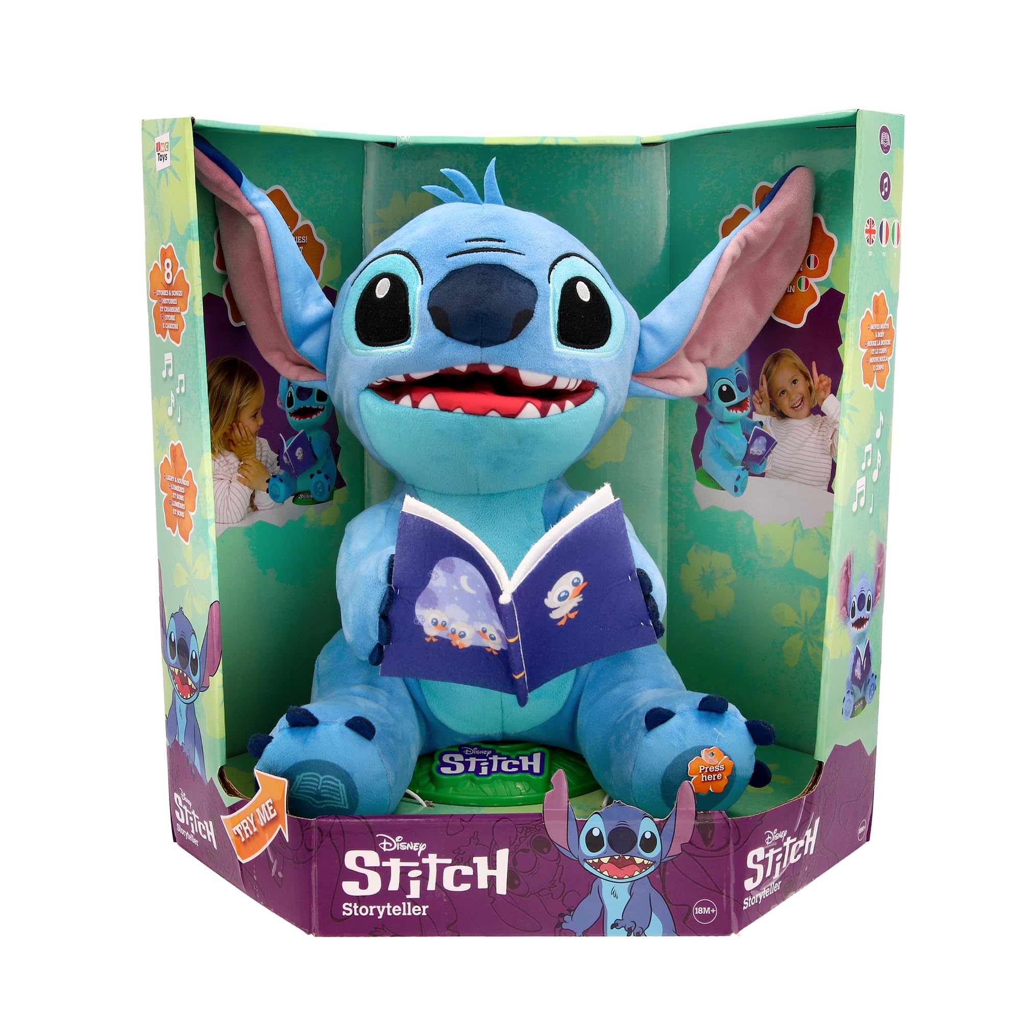 IMC Toys Lilo & Stitch Storyteller, Cuenta Cuentos en Español, Francés e Italiano, Canta y Explica Historias, Juguete electrónico, Regalo para Niños y Niñas a Partir de 3 Años