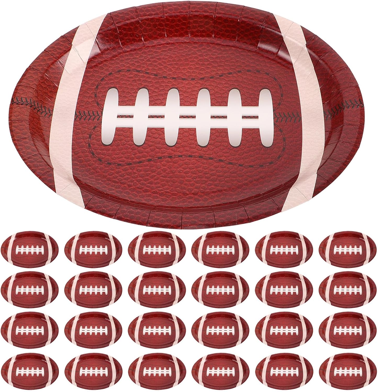 DECHOUS Football Party Paper Plates Set 50pcs Large Oval Disposable Football Snack Trays Rugby Themed Sports Tableware for Tailgate Game Day and Birthday Party