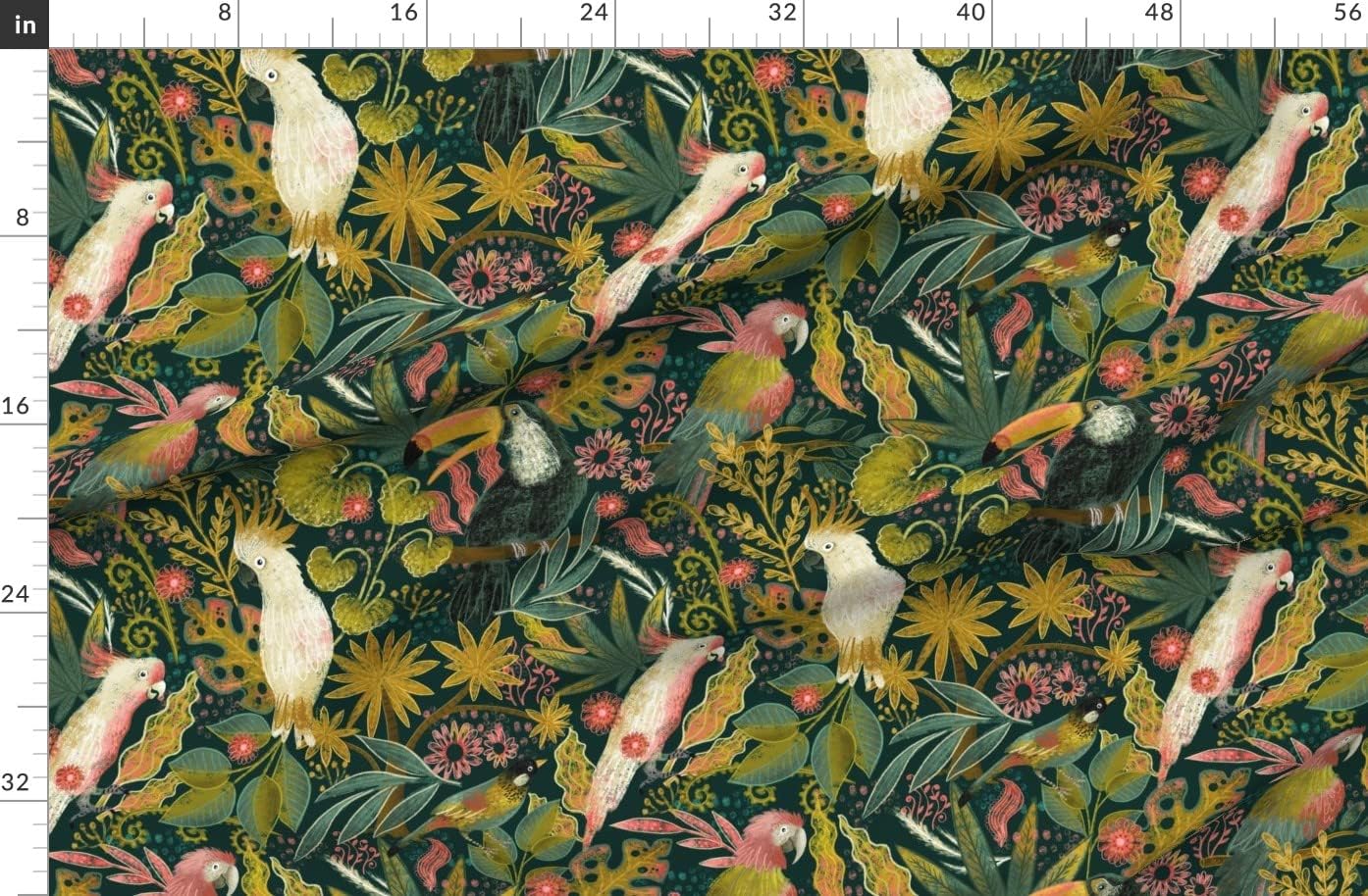 Spoonflower Fabric - Birds Palm Trees Flowers Rain Forest Tucan Cockatoo Tropical Printed on Organic Cotton Sateen Fabric by The Yard - Sewing Quilting Apparel Home Decor