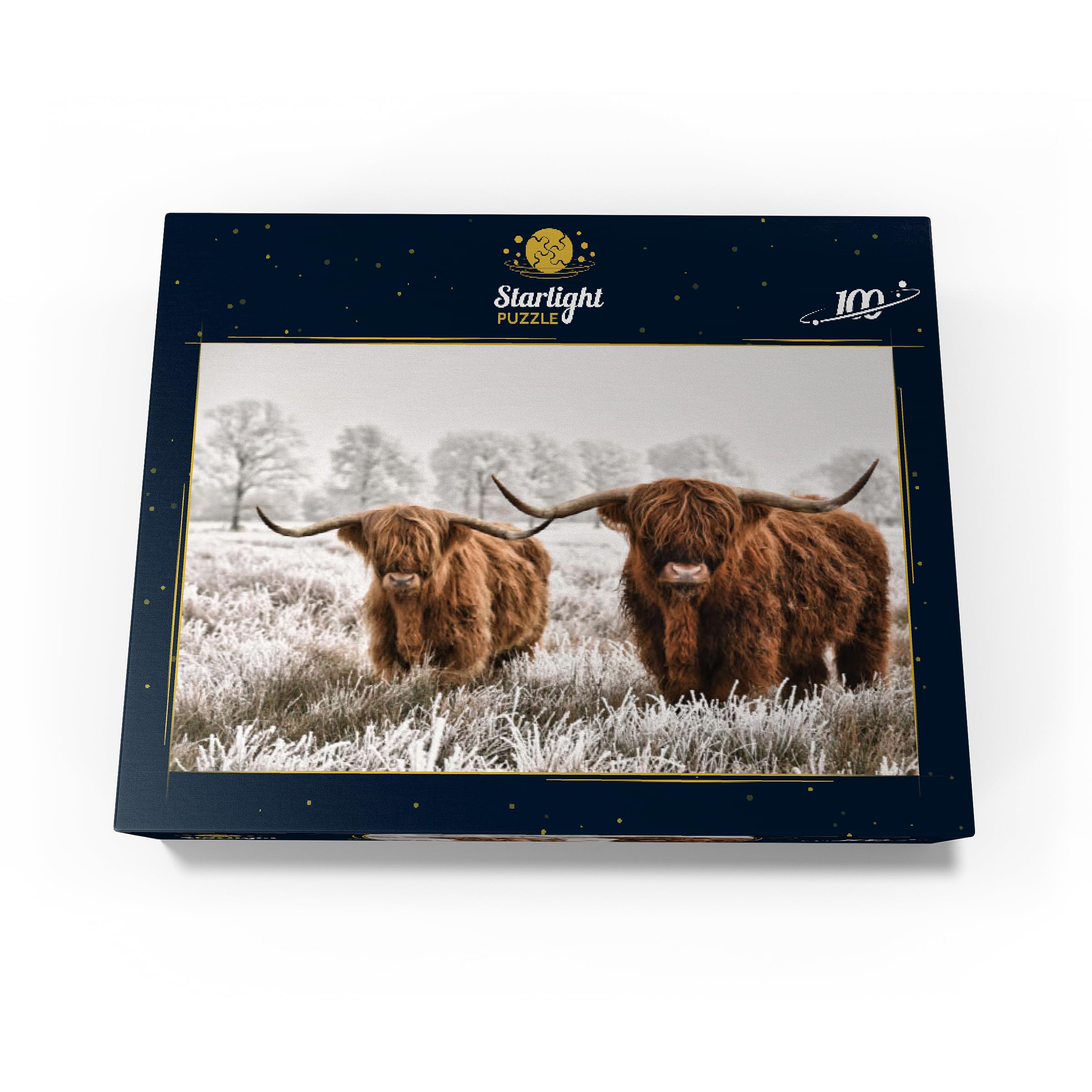 MyPuzzle 100-Piece Jigsaw Puzzle - Hairy Scottish Highland Cattle In Winter Landscape, Premium Quality, Made In USA