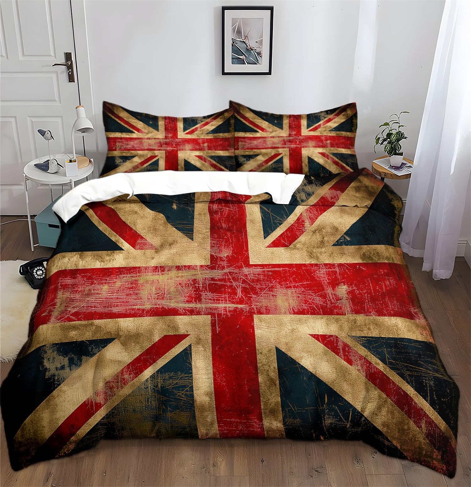Duvet Cover Set Retro Vintage Flag - Bedding Sets, Soft Microfiber Cover Double with 2 Pillows for Bedding set, Easy Care Duvet Set, Blue 200 x 200 cm