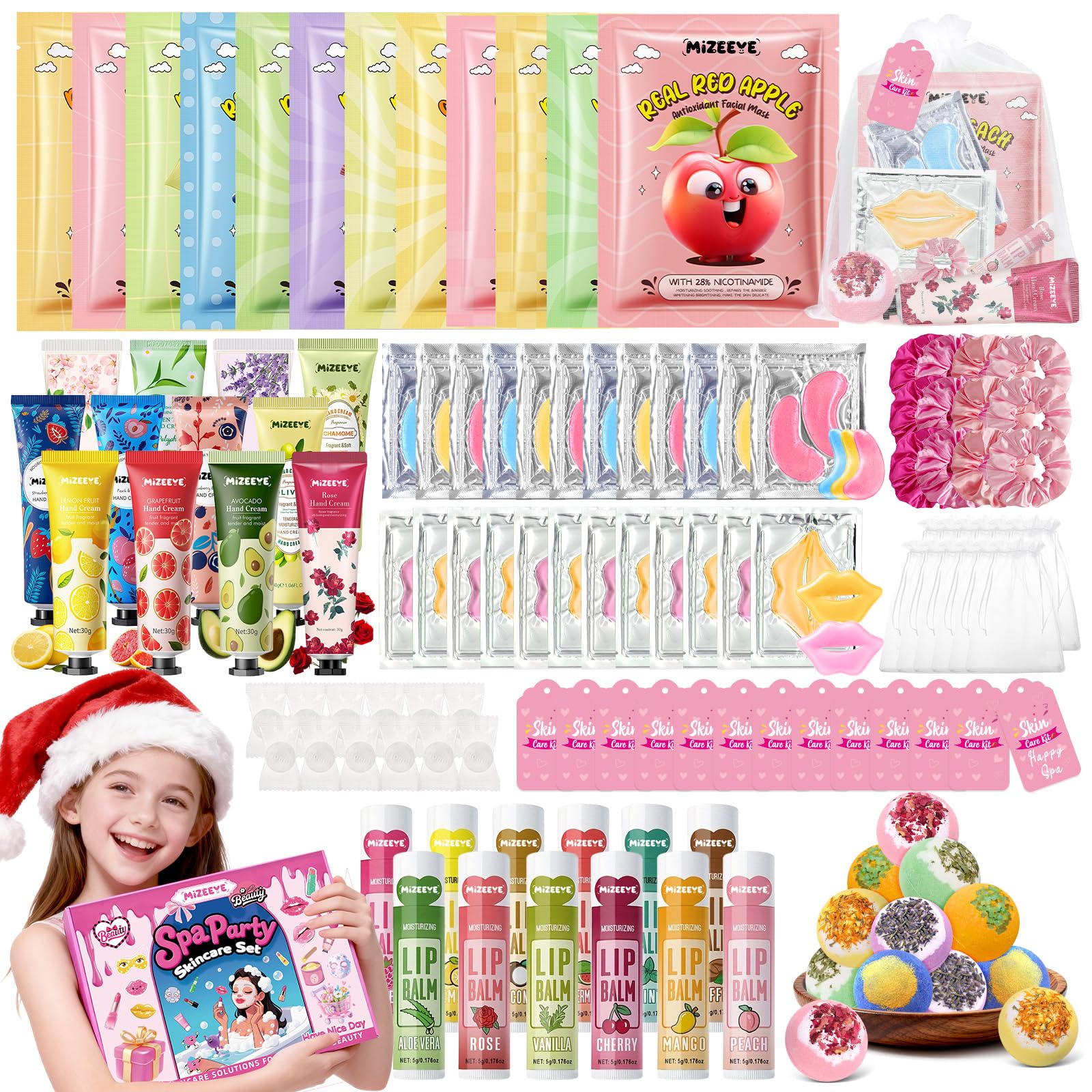 121 articoli per feste per pigiama party per ragazze, kit per pigiama party delicato per tutti i tipi di pelle, include maschera per viso, labbra e occhi, bombe per pediluvio, crema per le mani