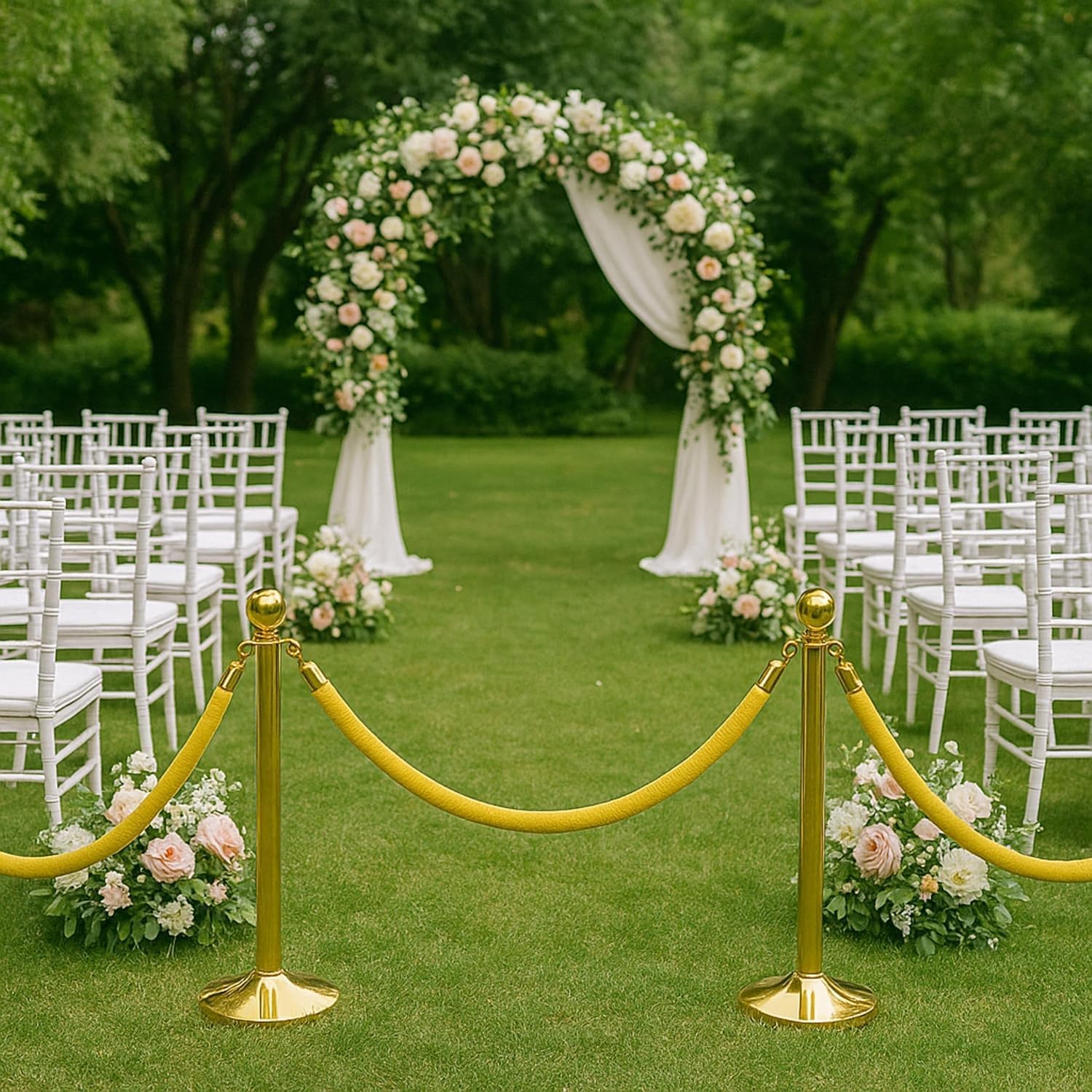 Pack of 6 Yellow Velvet Stanchion Ropes for Crowd Control, 2ft Queue Barrier Rope with Mirror Polished Hooks, Durable Event Management Rope, VIP Line Organizer