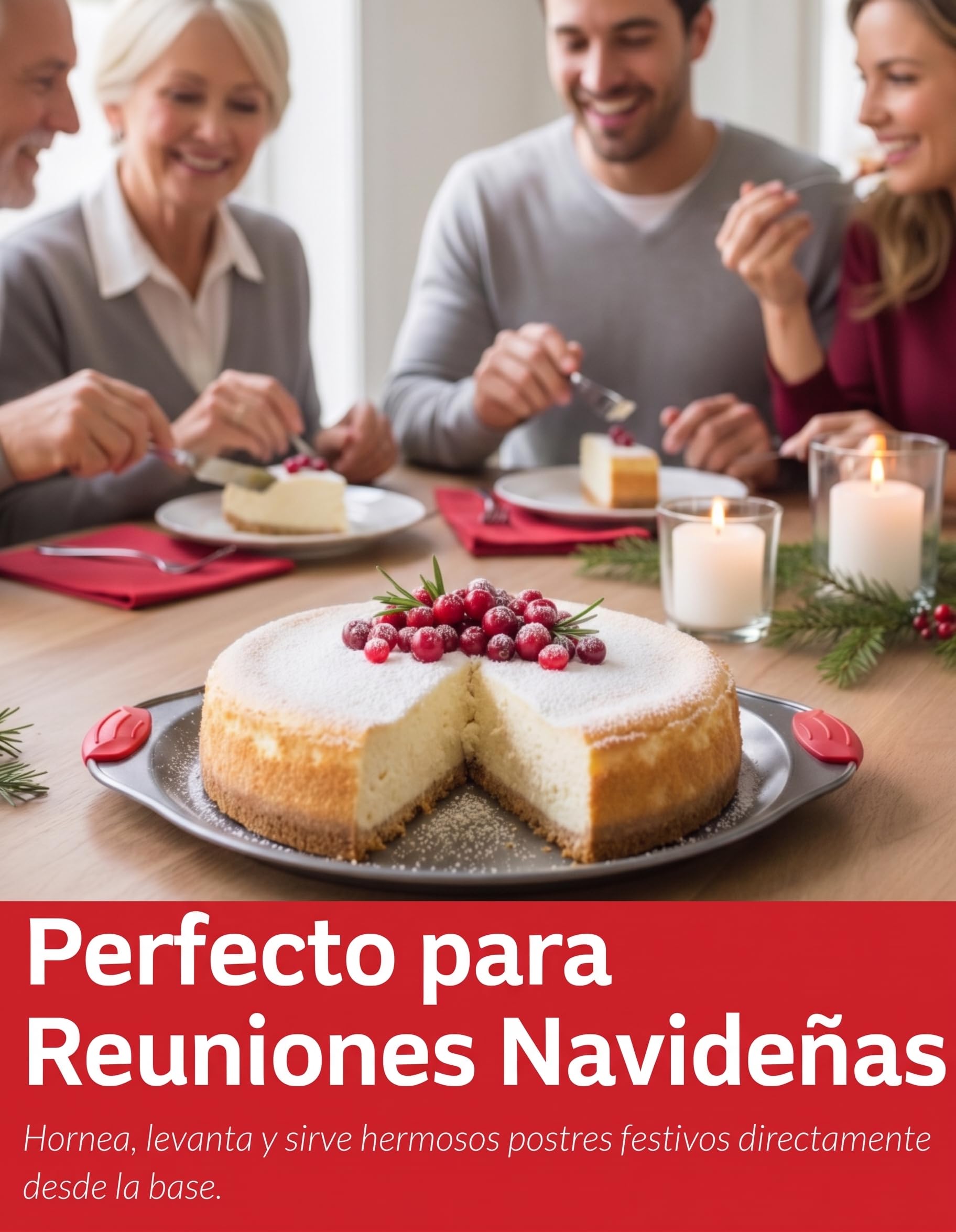 Molde Tarta Queso Desmontable Antiadherente 26 cm Redondo con Base Extraible - Molde Springform Profesional de Acero al Carbono con Cierre Hermetico y Asas de Silicona Roja - Boxiki Kitchen
