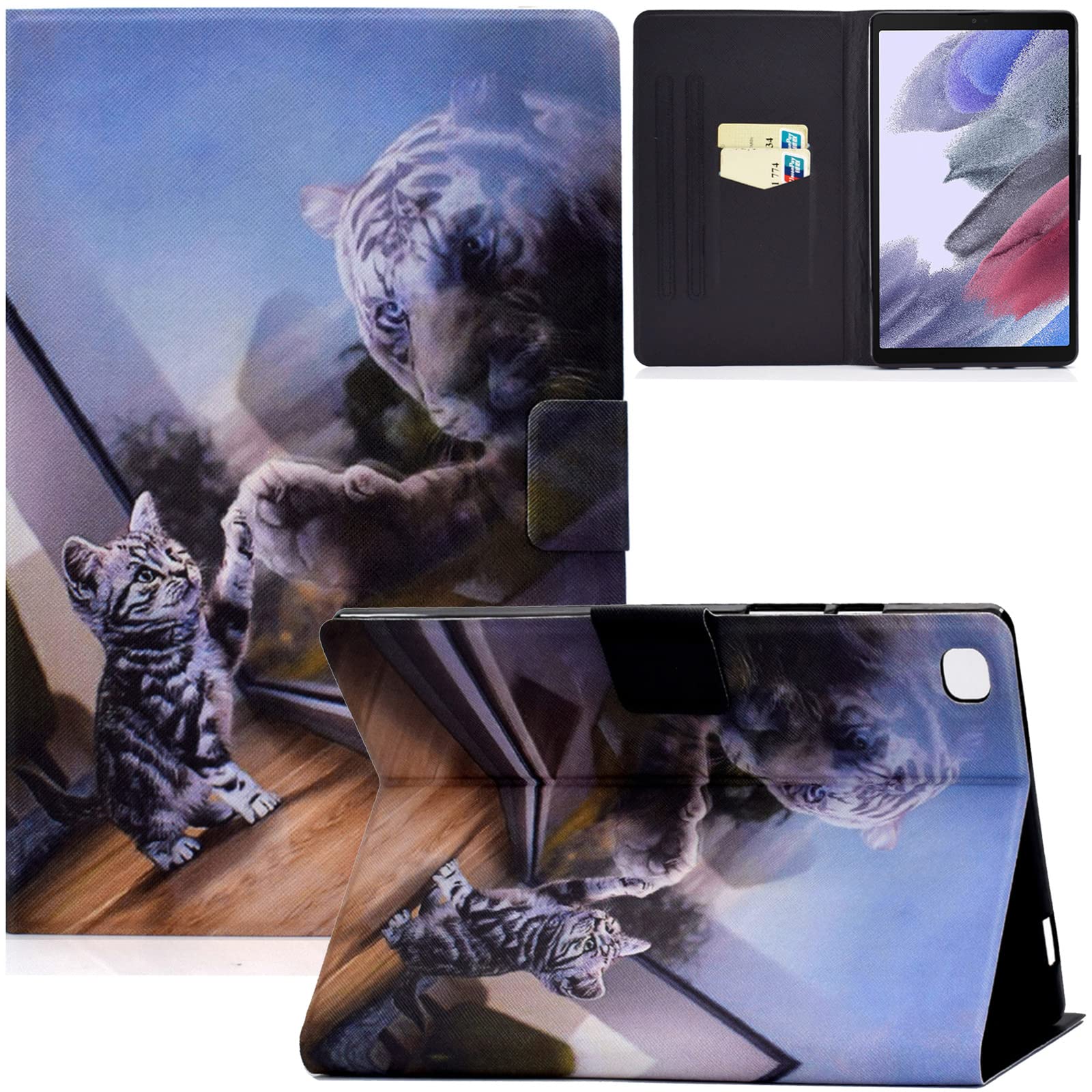 REASUNCase for Galaxy Tab A7 Lite 8.7 Inch 2021, Lightweight Kids Case with Card Slots Multi-Angle Stand Protective Case for Samsung Tab A7 Lite 8.7 2021(SM-T220/T225/T227), Mirror Cat