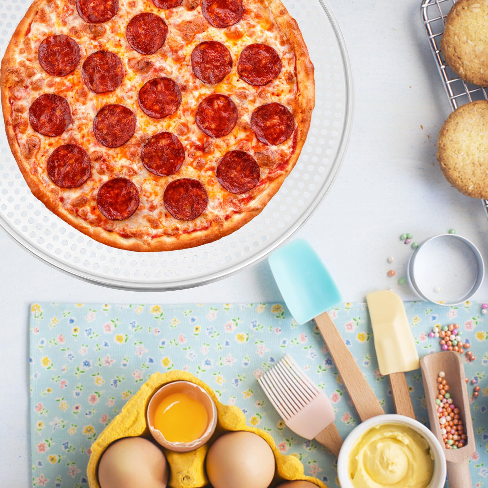BESPORTBLE Teglia per Pizza Forata in Alluminio Vassoio Rotondo per Cottura in Forno Teglia Riutilizzabile Facile da Pulire