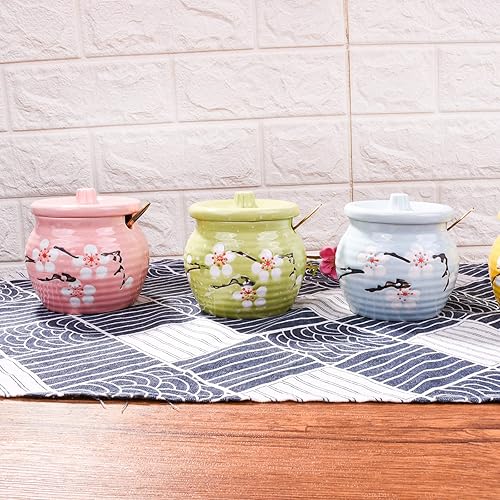 Miniatura 7 de Azucarero de cerámica con tapa, tarro de almacenamiento de cerámica para azúcar, sal y pimienta, olla de condimentos con tapa y cuchara para el