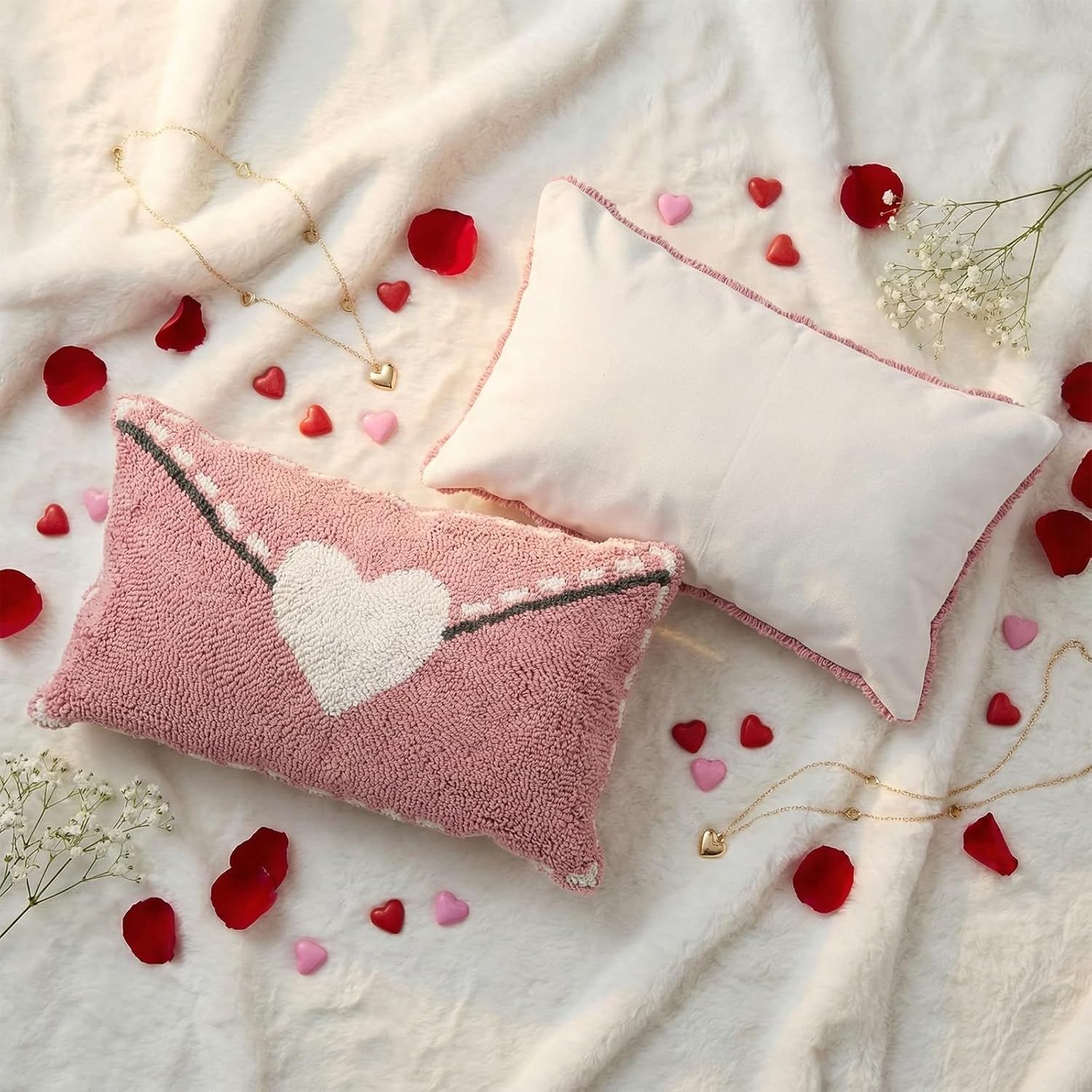 HunnmingRe 2 Pcs Mother's Day Love Envelope Pillow Cover 20x12 Inch Rectangular Heart Letter Throw Pillow Case Loop Yarn Lumbar Cushion Cover for Sofa Bedroom Wedding Decoration(Pink)