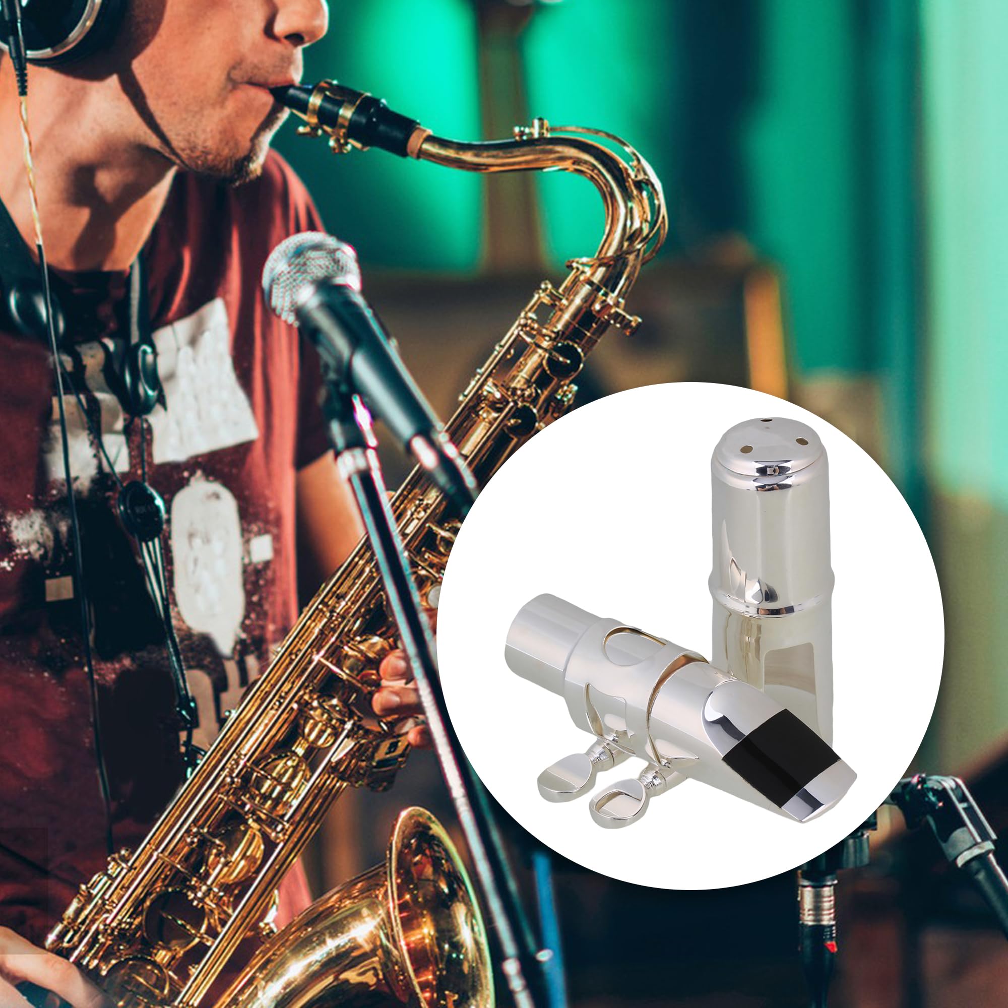 Yibuy 2 bocchini per sassofono contralto e piatto 6# argento per principianti con tracolla per gli amanti della musica