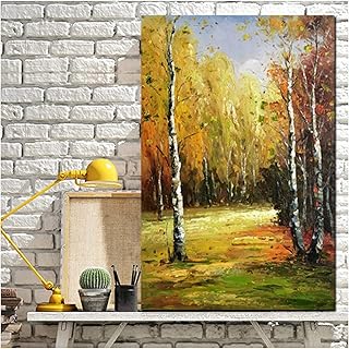 ZXYFBH Quadri Moderni Alberi Autunnali impressionisti con Foglie Dorate Paesaggio Dipinto ad Olio su Tela Verticale 23,6x31,5 Pollici (60x80 cm) x1 pz Senza Cornice
