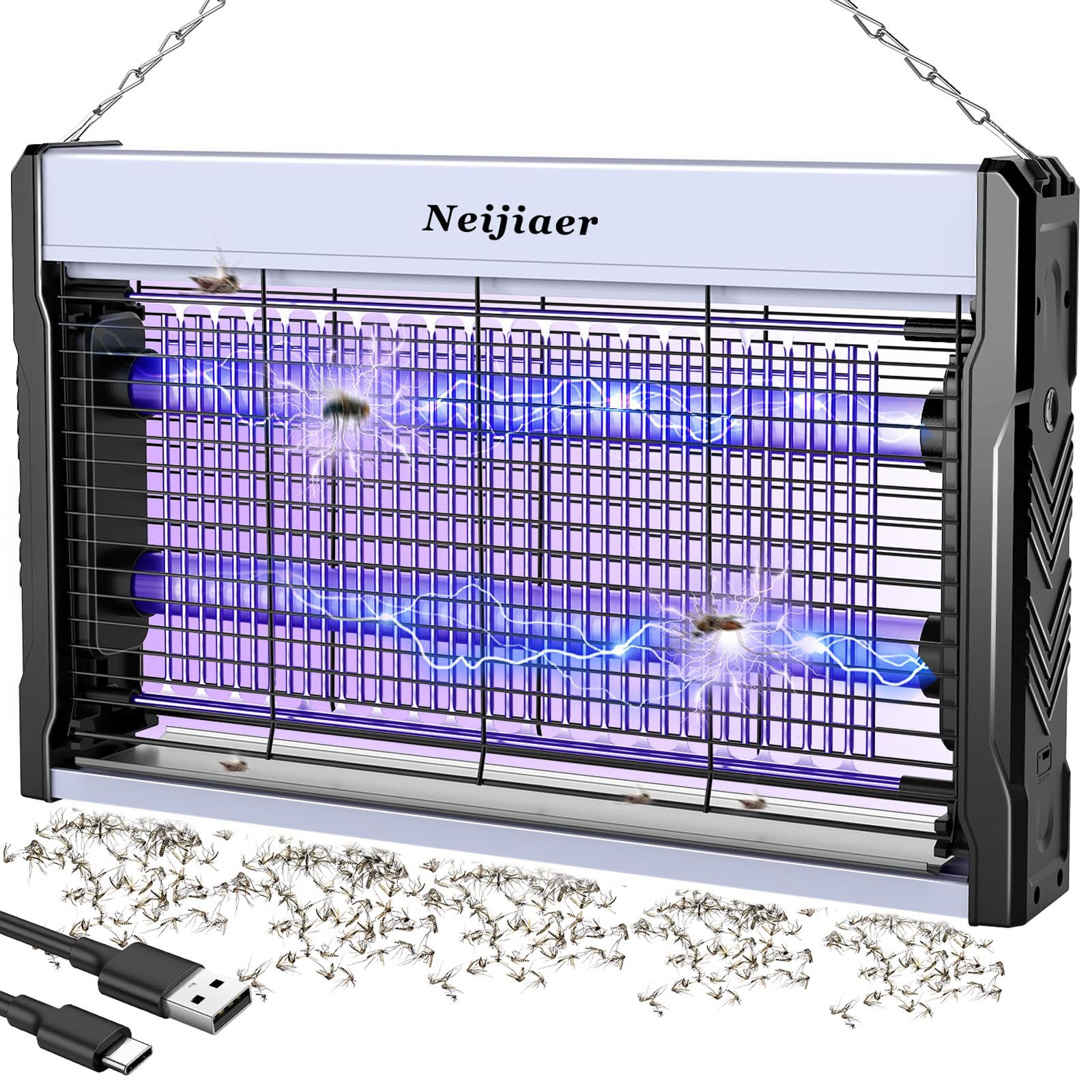 Neijiaer Insektenvernichter Elektrischer USB, 3200V UV Mückenlampe Wandmontierter Bug Zapper mit Kabel, Insektenlampe Elektrische Fliegenfalle Mückenfalle Fliegenfänger Insektenfalle für Innen Außen