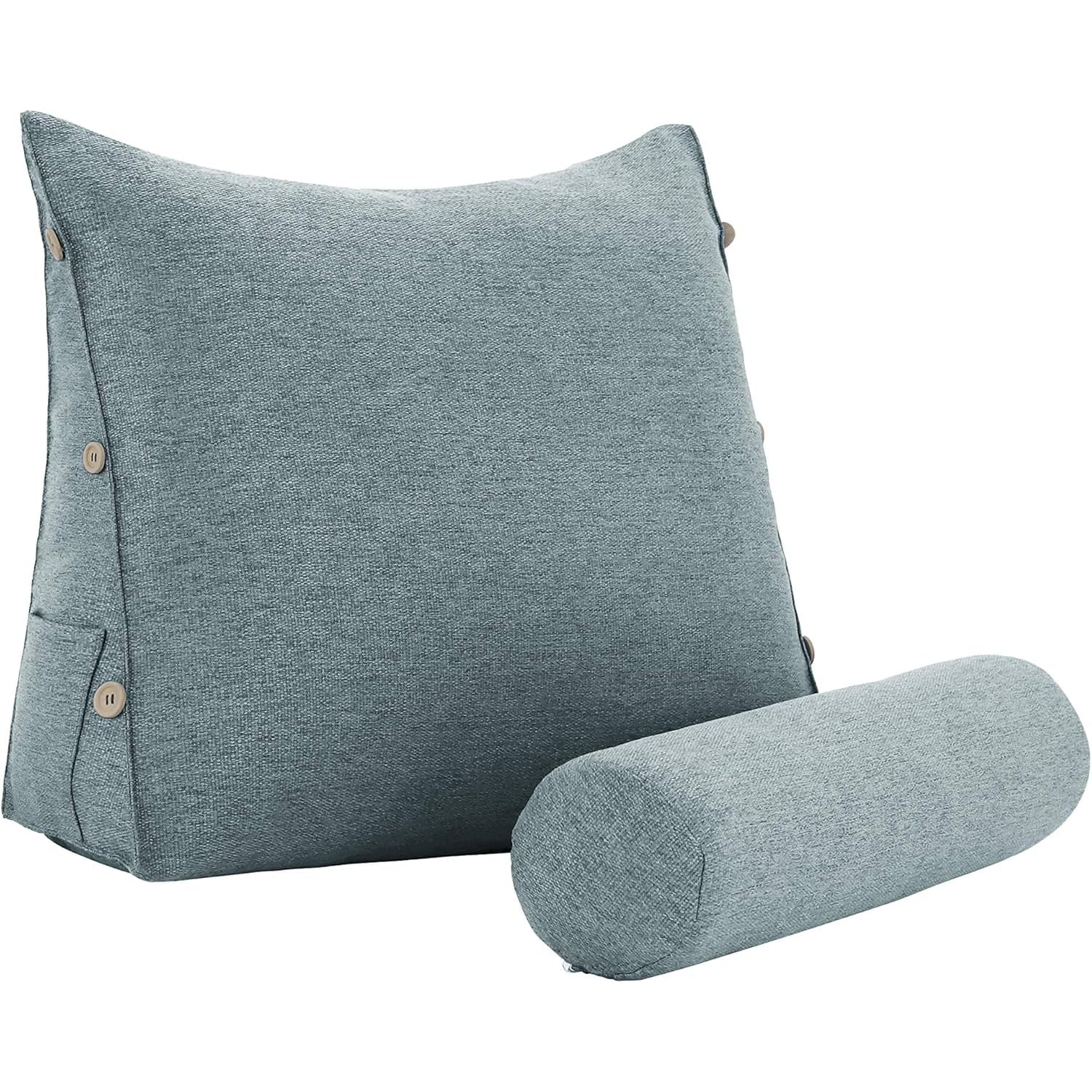 strusery Almohada de lectura para adultos, almohada de apoyo para la espalda con cojín lumbar, almohada para leer, ver la televisión y relajarse (poliéster-gris)