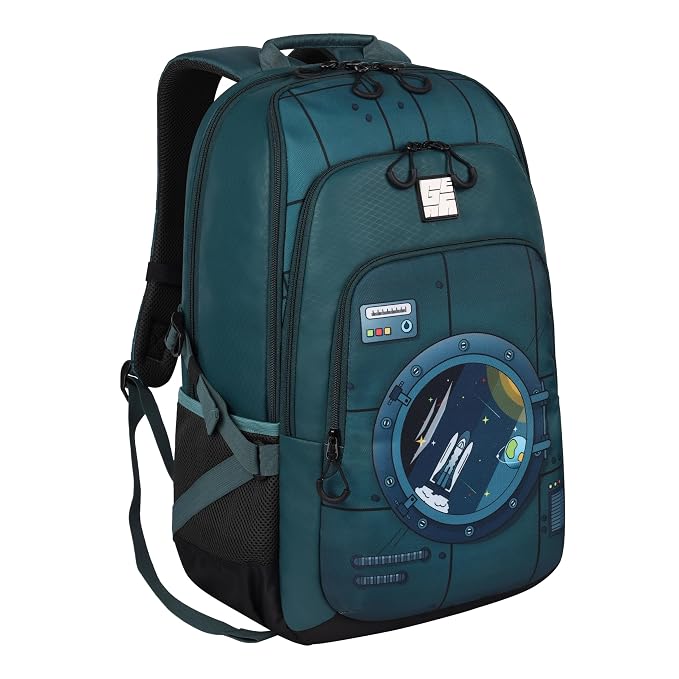 Gear Astronomer 19"/37L Large Water Resistant School Bag/Casual 5 Compartment Backpack/Daypack/Travel 5 Compartment Backpack/Kids Bag for Boys/Girls (Green-Green)