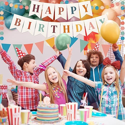 Miniatura 7 de Juego de decoraciones retro boho de feliz cumpleaños con globos de arco iris, pancarta de feliz cumpleaños, bandera de papel, guirnalda de confeti
