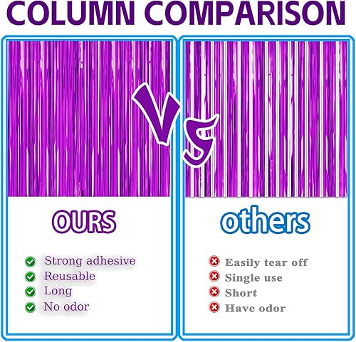 Miniatura 5 de Paquete de 3 cortinas de oropel moradas de 3.3 x 9.9 pies, decoración de telón de fondo de fiesta con flecos metálicos para decoración de despedida