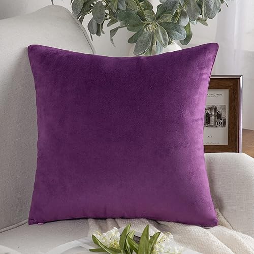 Miniatura 4 de Juego de 2 fundas de cojín cuadradas de berenjena de terciopelo morado, 18 x 18 pulgadas, regalo para sofá, silla, dormitorio y decoración nórdica