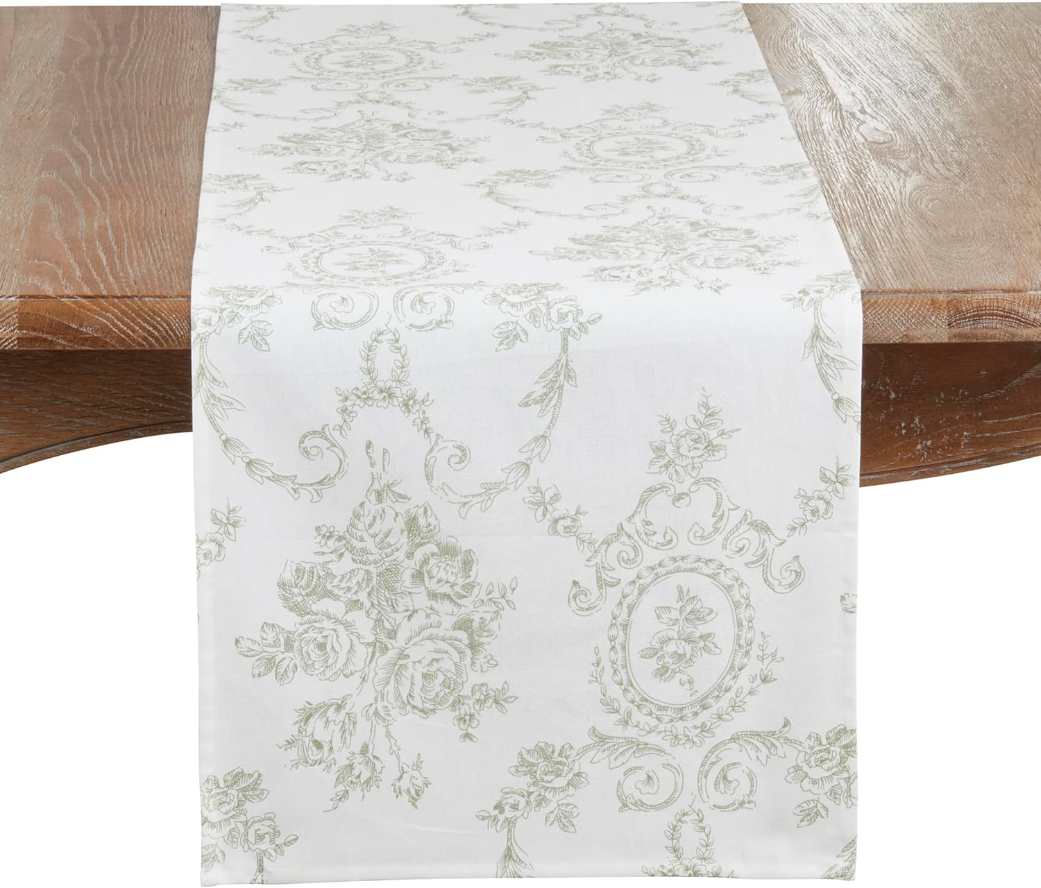 SARO LIFESTYLE Ornate Floral Linen Blend Table Runner – Decorative Table Runner for Dining & Console Tables, 16"x54"