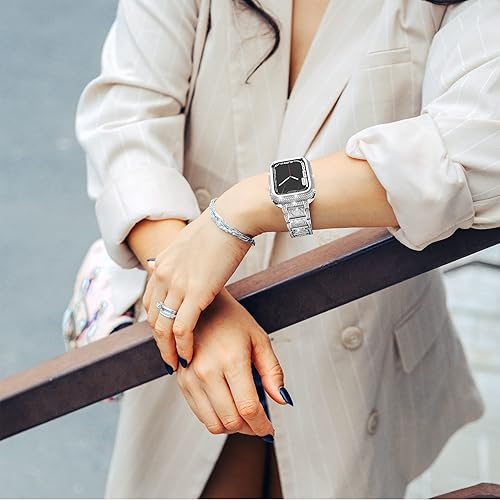 Miniatura 7 de Bling Cases - Fundas compatibles con Apple Watch de 1.575 pulgadas SESeries 6, 5, 4, funda protectora de metal inoxidable con diamantes de imitación