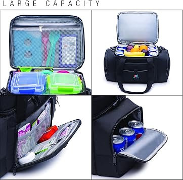 Cooler Lunch Bag. Dual Insulated Compartments, Heavy Duty Fabric, Thick Foam Insulation, Smooth Double Zipper, Padded Straps.