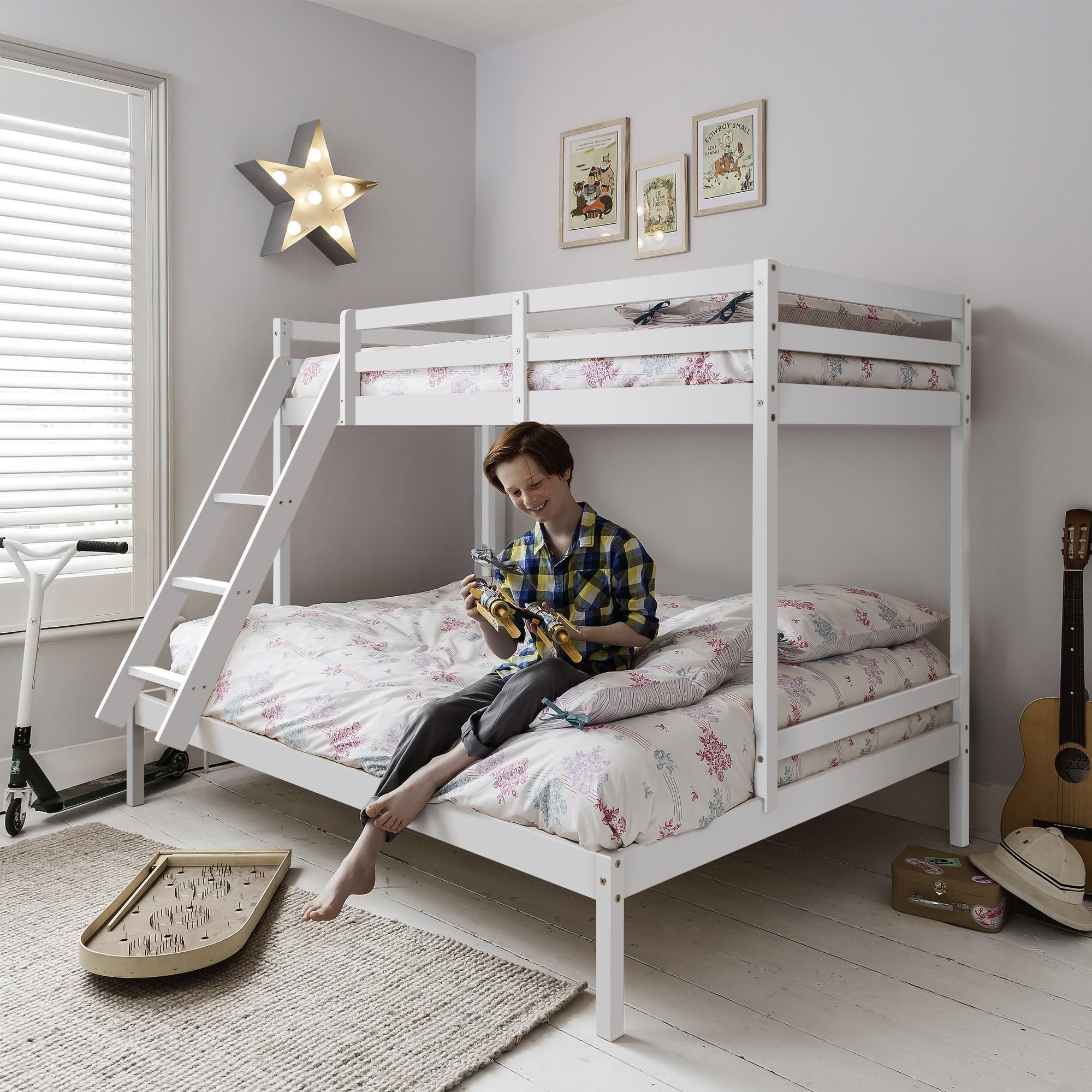 Noa and Nani Kids Triple Bunk Bed With Single and Double Frame In Classic White