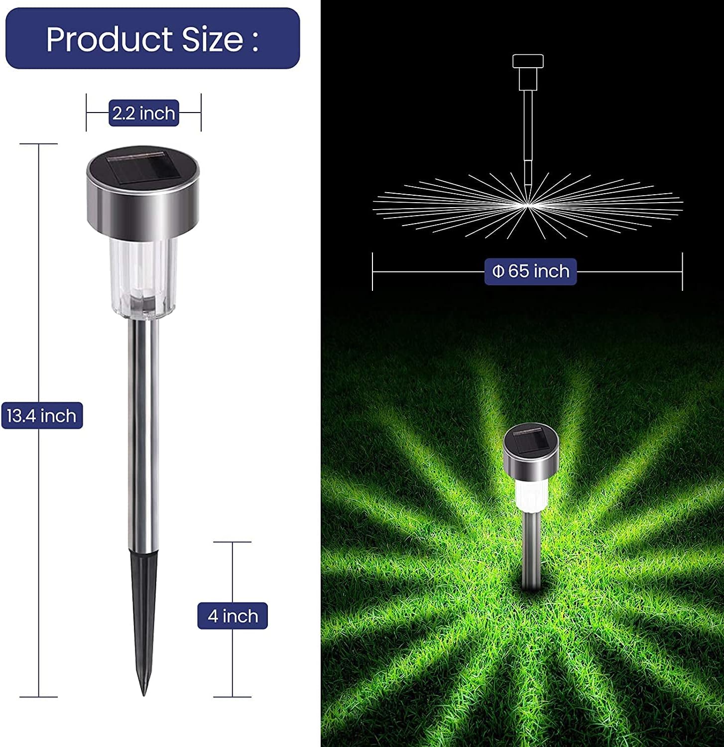 Elegear LED Solar Pathway Lights Outdoor 12Pack 10Lumen Outdoor Solar Lights Stainless Steel LED Yard Light - Waterproof Landscape Garden Lights for Pathway Walkway Sidewalk Lawn Yard Patio Driveway