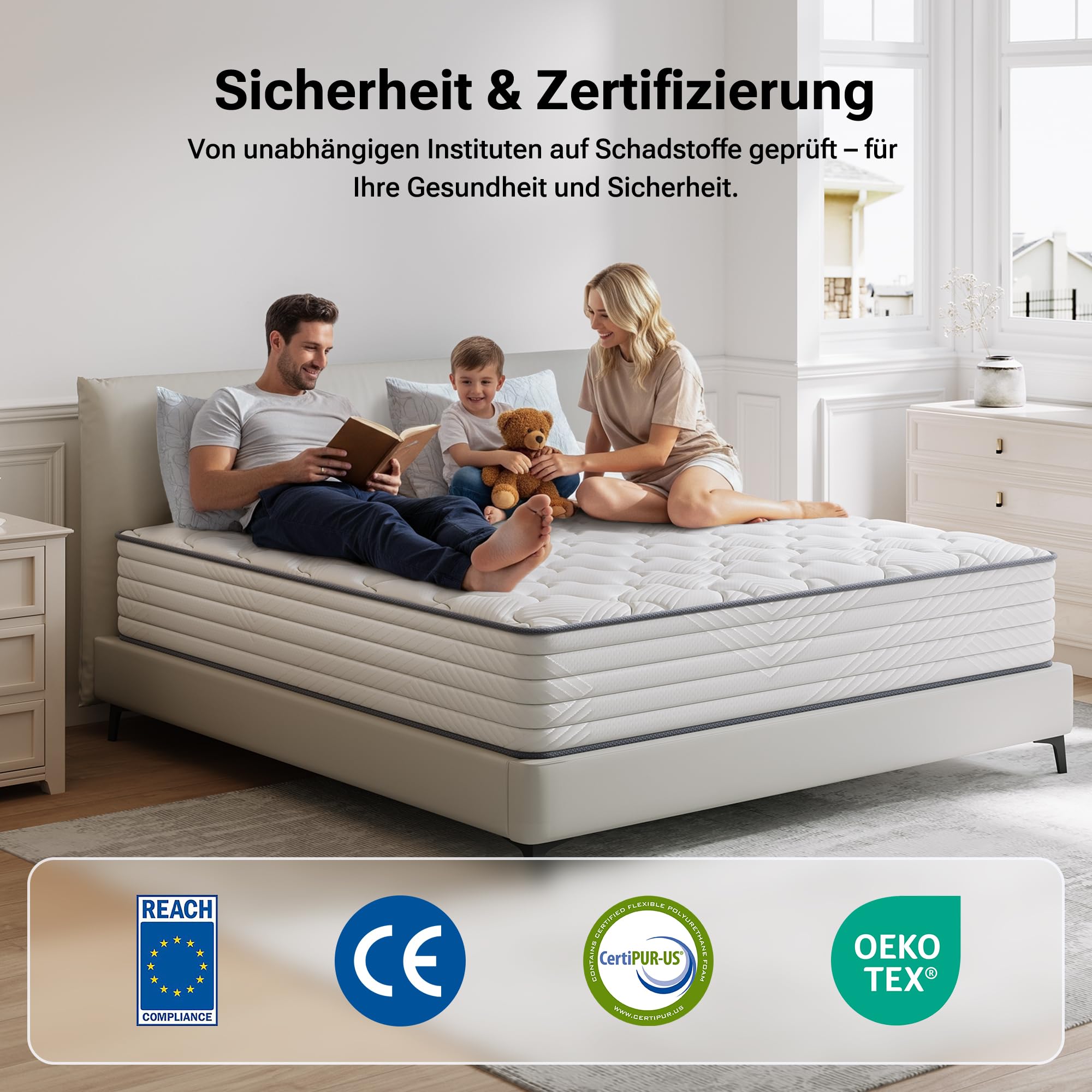 TXO Matratze 140x200 cm, Höhe 25 cm, Taschenfederkernmatratze Härtegrad H3, 7-Zonen-Federkernmatratze mit Hochwertigem Schaumstoff für Rückenunterstützung, Öko-Tex-Zertifiziert