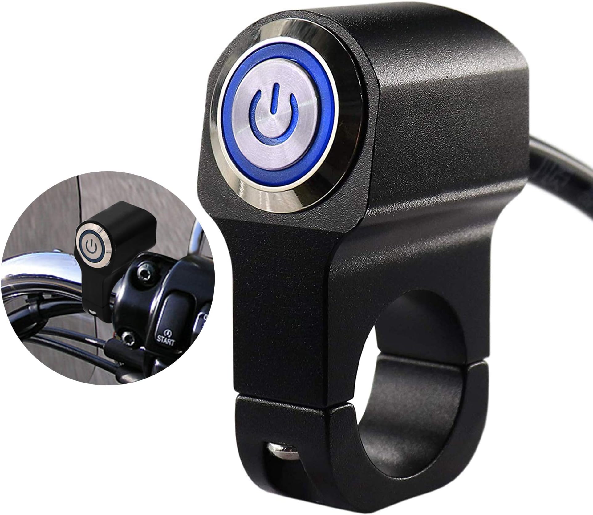 Jeemiter 1" (25mm) Motorcycle Handlebar Switch, 12V 10A CNC Aluminum Alloy ON/Off Switch with Blue LED Indicator