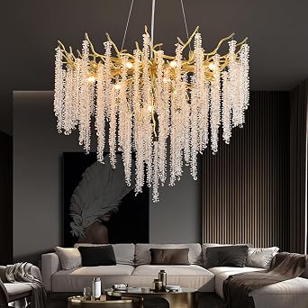 AHXIAOZN Modern Crystal Chandelier Lighting,Round Chandeliers Lights,G9 Lamp Holder,K9 Crystal Pendant Light Hanging Lamp for Living Room, Dining Room, Restaurant Gold,80cm  [Energy Class A]