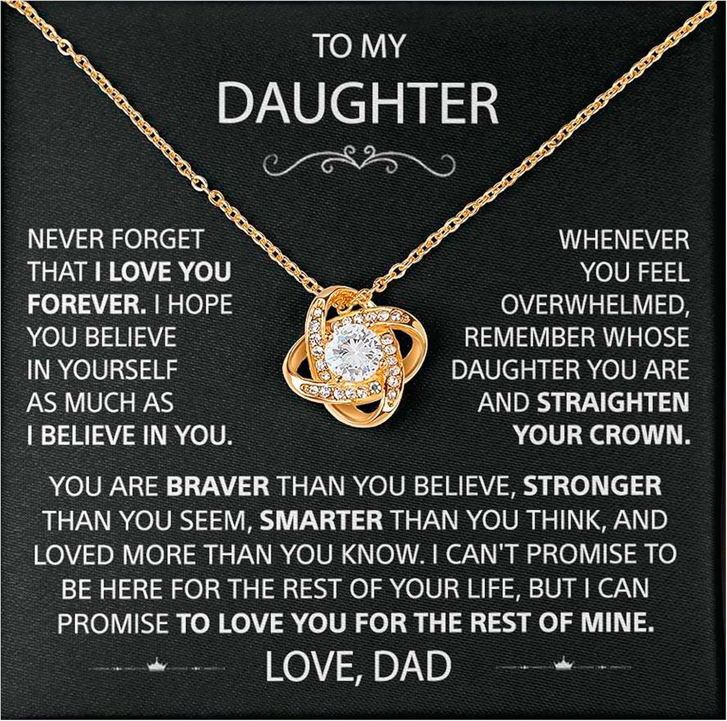 LUXUS™ Love Knot Necklace for Daughter – Inspirational 18K Gold Finish, Thoughtful Gift from Mom & Dad, Birthday, Graduation & Christmas Jewelry