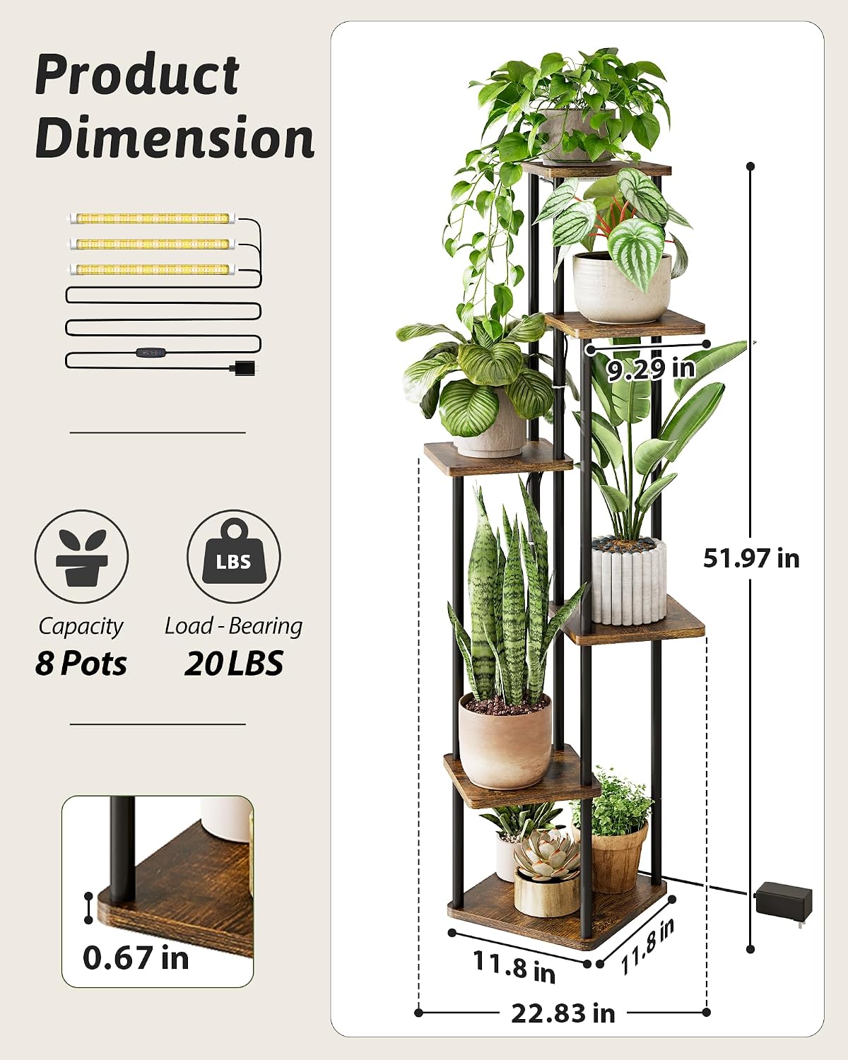 GENTINGBRO Plant Stand Indoor with Grow Lights Corner Plant Stand image 2