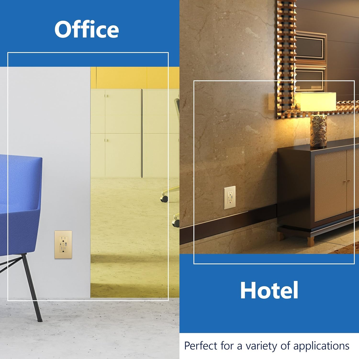 LIDER USB-C 36W Power Delivery Wall Outlet, Duplex Tamper-Resistant Receptacle with USB Type-C/USB Type-A Charging Ports, Interchangeable Face Cover, Modern, UL Listed, Wall Plate Included, Gold