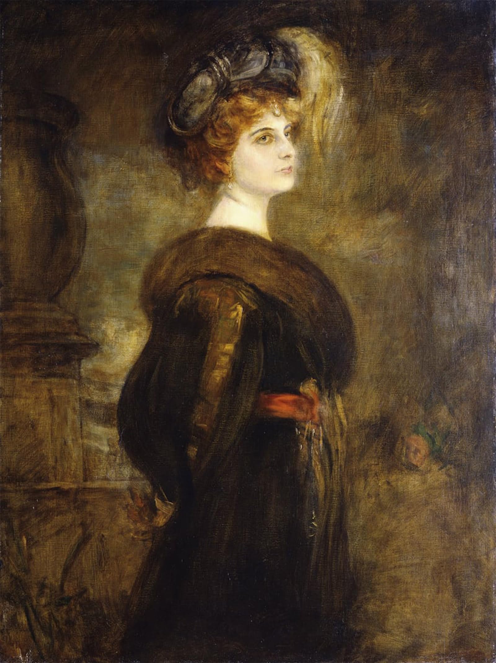ARTXLXXBN Famous Prints Artwork Pictures Poster Painting Art Portrait of a Lady Standing Three-quarter Length by Seraph Von Lenbach Artwork Landscape Pictures for Home Decor 60x90cm