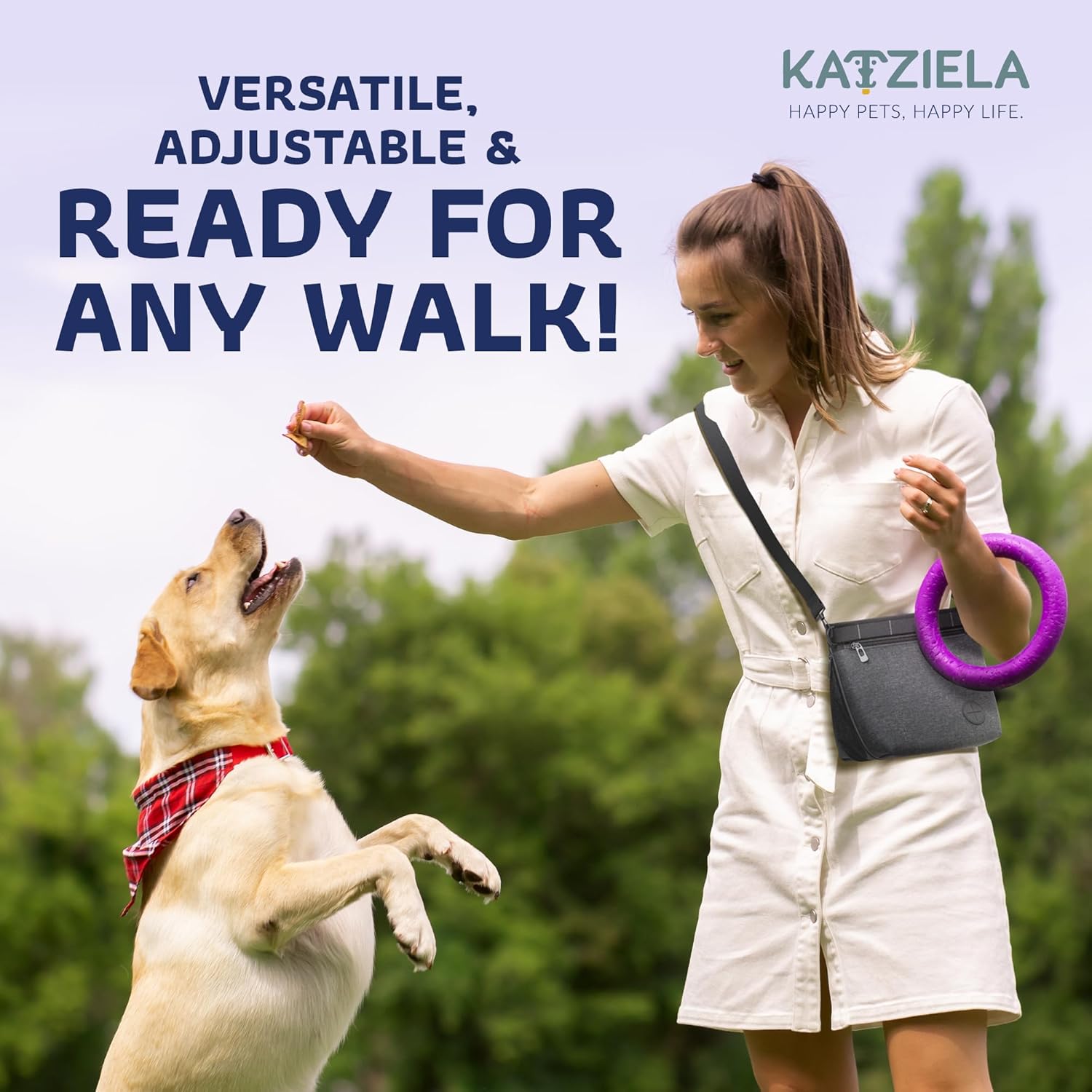 Katziela Expandable Pet Treat Pouch - Hands Free Dog Treat Pouch, Quick Access Magnet Closure - Anti Spill Dog Treat Bag - Treat Pouches for Pet Training, Adjustable Shoulder Strap & Belt Clip (Black)