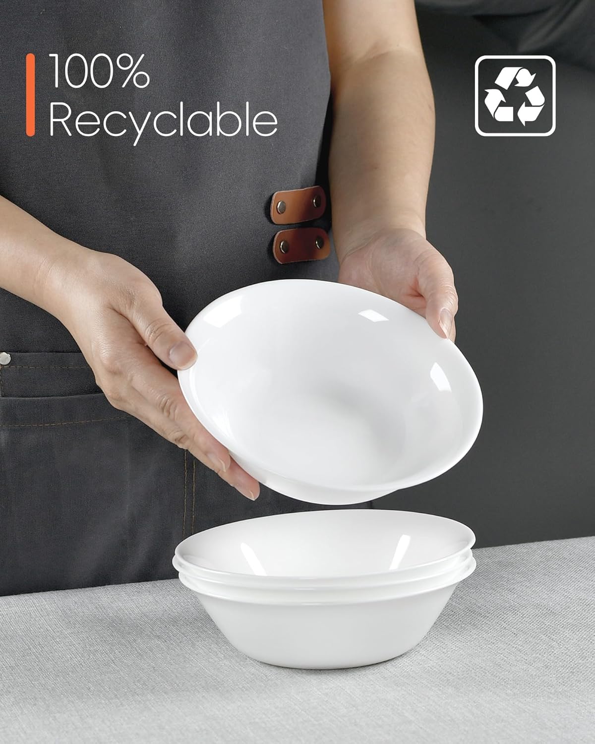 14 OZ (16 OZ MAX) White Opal Glass Cereal Bowl Set of 4, 6.5 inch Dishwasher & Microwave Safe Round Bowls for Soup, Salad and Rice - Image 7