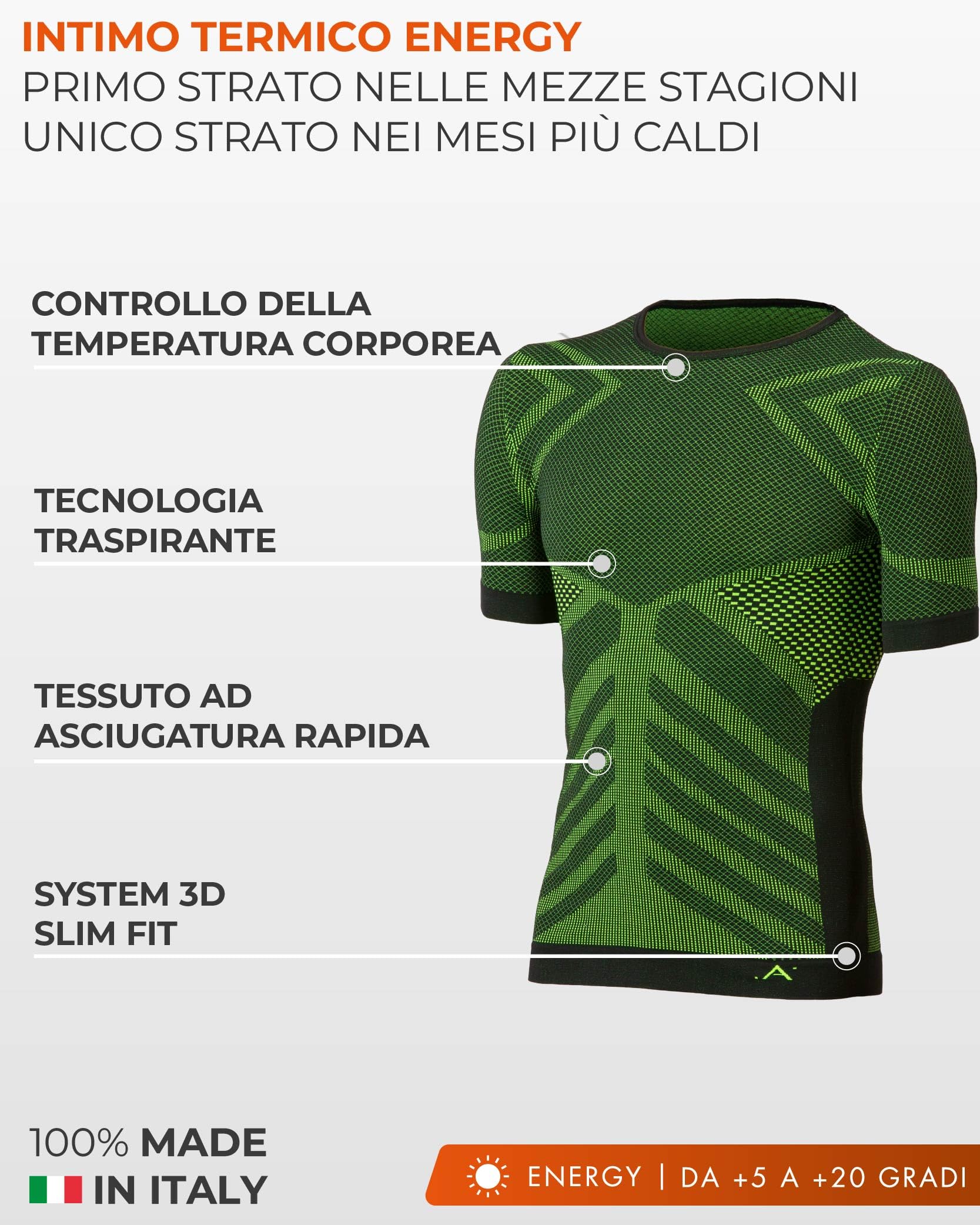 Risalti Maglia Termica Uomo Manica Corta Energy - Maglia Tecnica Uomo Traspirante, Intimo Termico Senza Cuciture