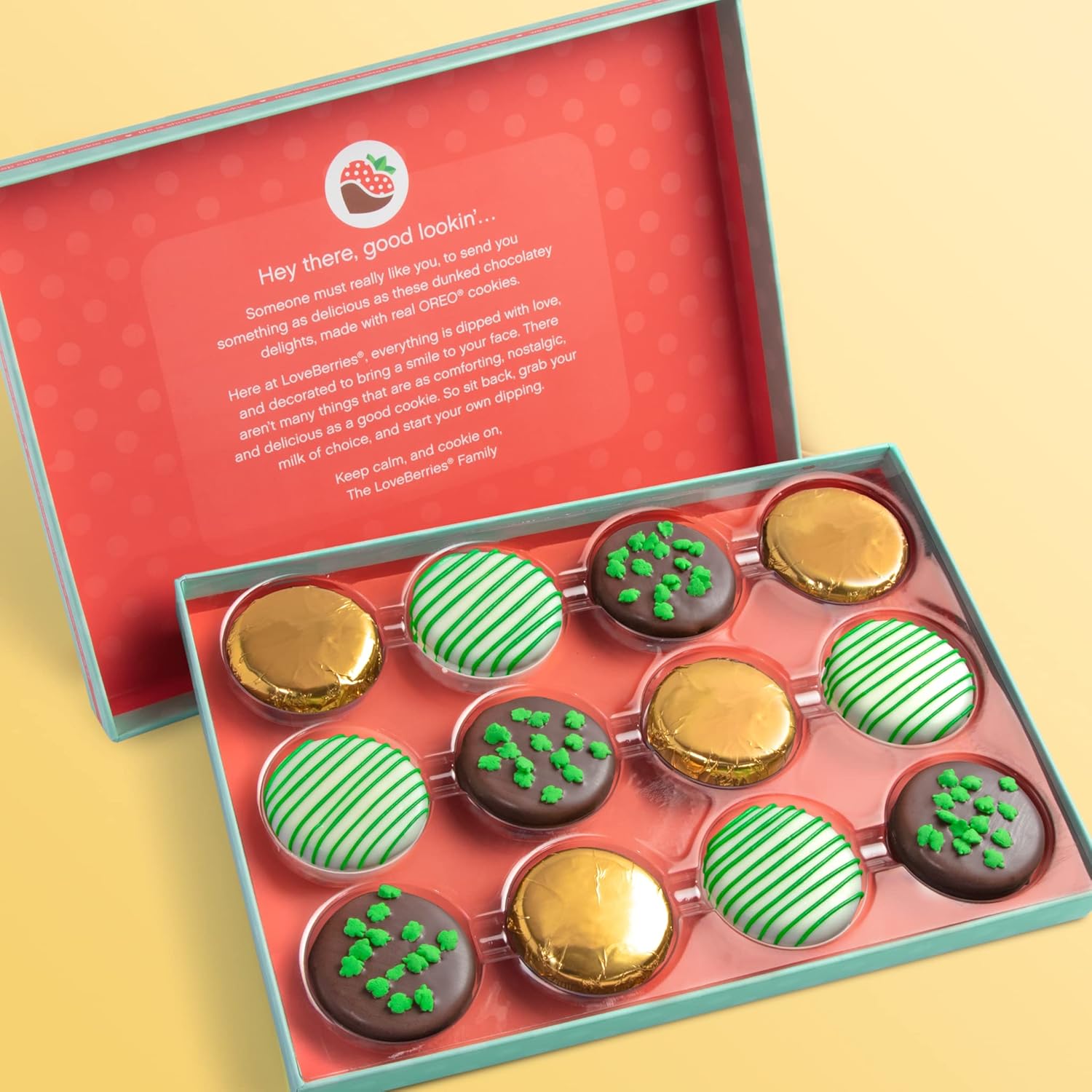 A Gift Inside St. Patrick's Day Chocolate Covered Sandwich Cookies Gift Box by Love Berries