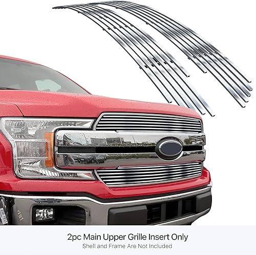 Miniatura 3 de APS Compatible con Ford F-150 2018-2020 XL y XLT y Lariat estilo barra superior principal acero inoxidable cromado pulido 8x6 horizontal Billet