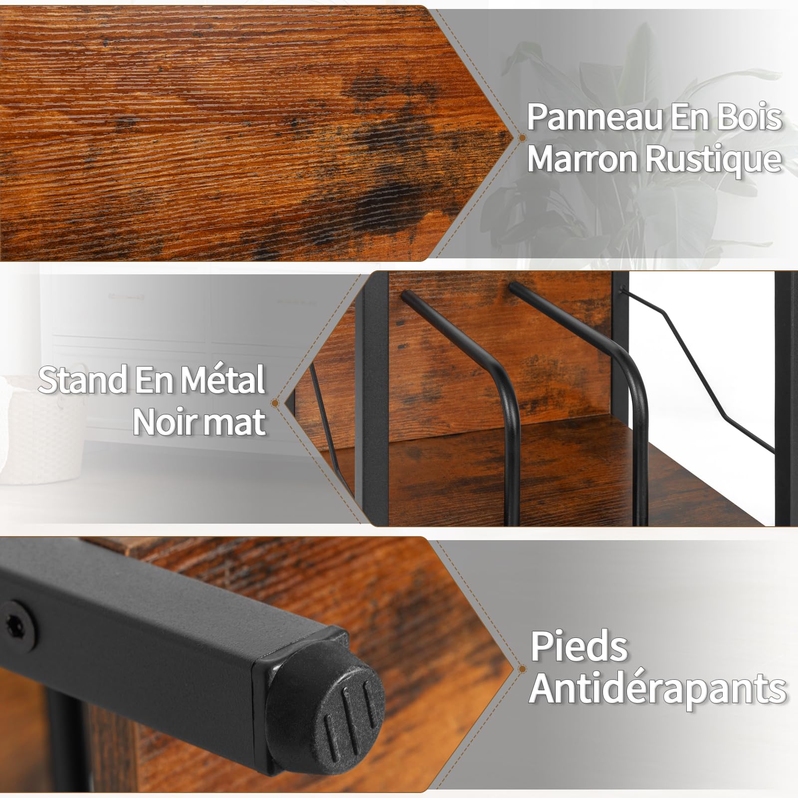 OUUTMEE 3 Niveaux Support pour Tourne-disques Vinyles, Table pour Tourne-disques avec Tiroir | Étagère Jusqu'à 100 Albums, Meuble de Platine Vinyle, Table d'Appoint pour Salon, Chambre et Bureau