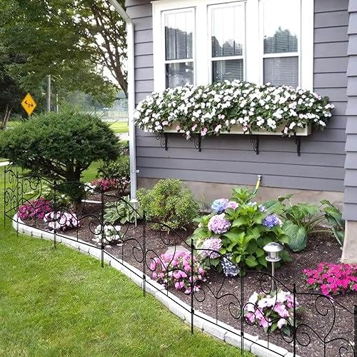 Miniatura 6 de Valla de barrera de animales decorativa de 10 paneles, 16.5 pulgadas de alto x 10.5 pies de largo, borde de defensa de metal inoxidable para perros,