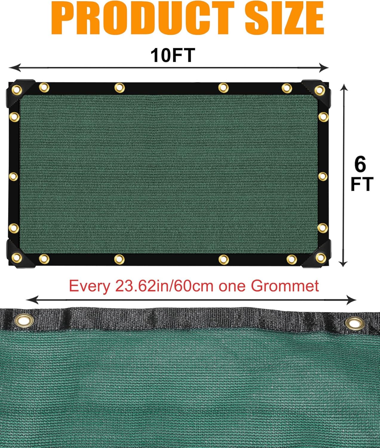 E.share 90% Green Heavy Duty Shade Cloth for Garden - 6 Ft X 10 Ft Sun Shades Netting Outdoor Patio with Grommets, Shade Tarp Cover for Plant,Porch Screen,Pergola,Greenhouse,Swimming Pool